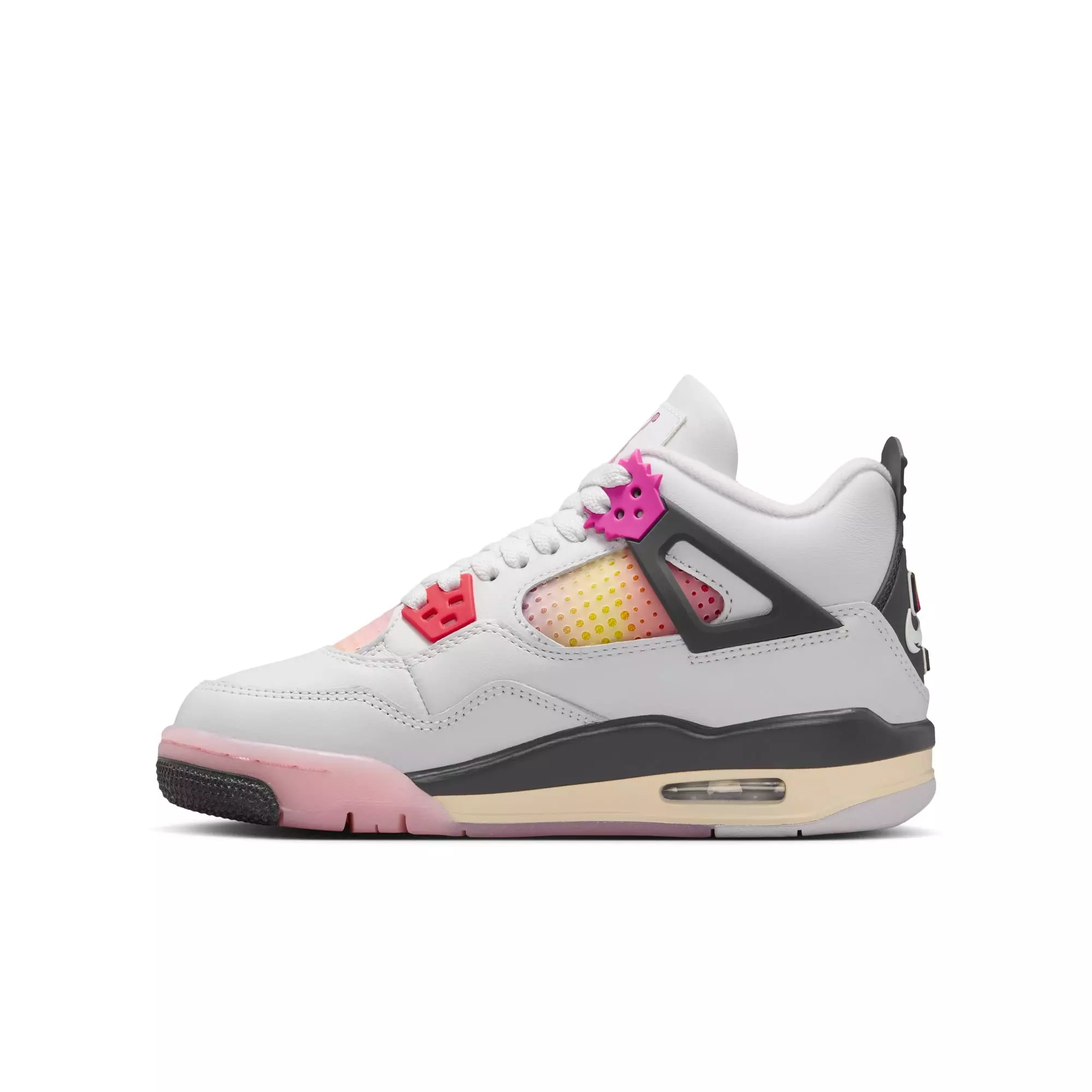 Jordan 4 Retro "Comic" Grade School Kids' Shoe - OFF WHITE/FIRE PINK/ANTHRACITE