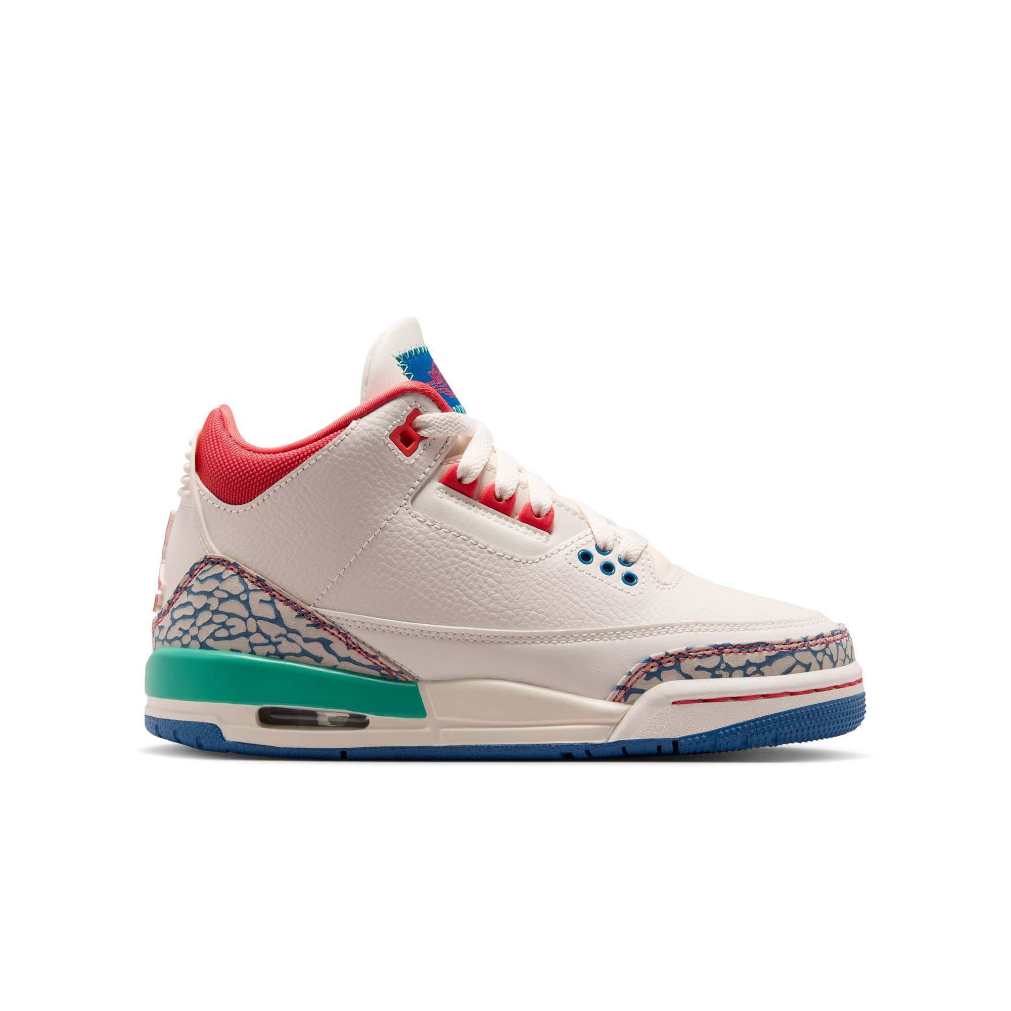 Jordan Retro 3 "Chalk and True Blue" Grade School Kids' Shoe - CHALK/TRACK RED/TRUE BLUE/KINETIC GREEN