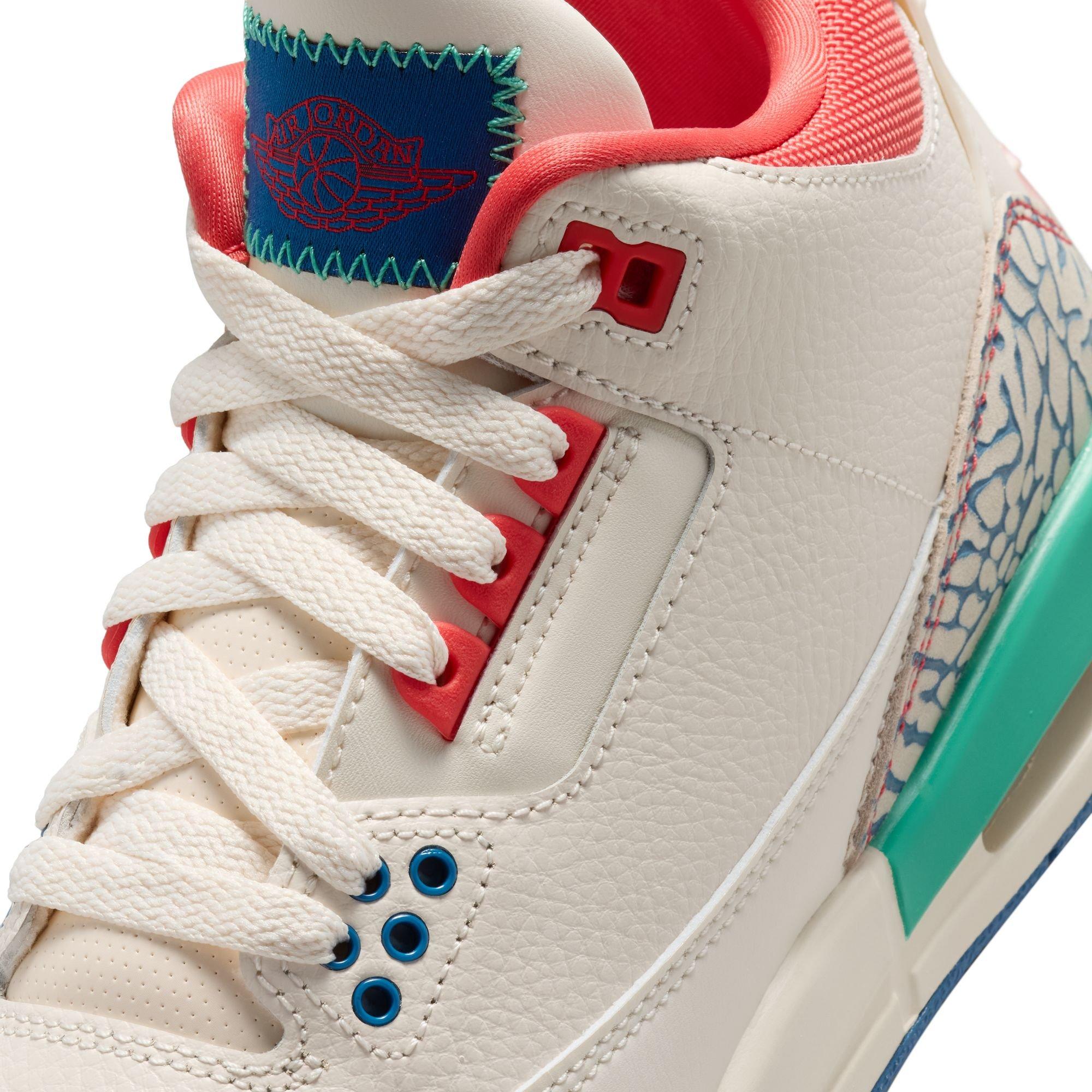Jordan Retro 3 "Chalk and True Blue" Grade School Kids' Shoe - CHALK/TRACK RED/TRUE BLUE/KINETIC GREEN