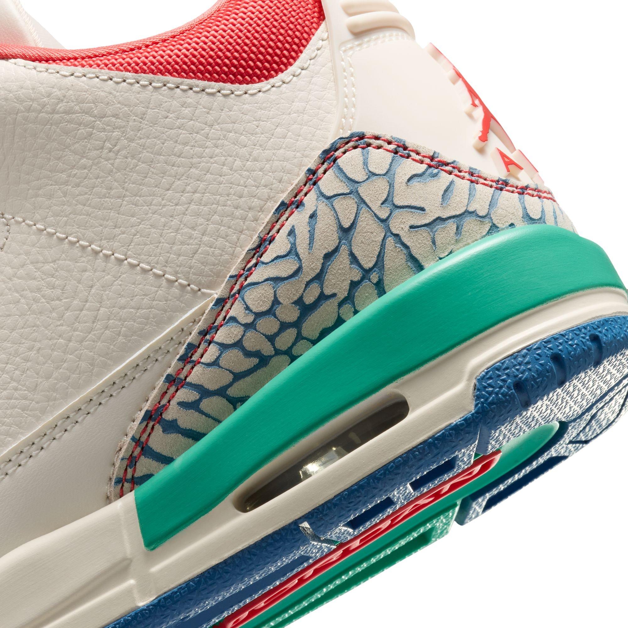 Jordan Retro 3 "Chalk and True Blue" Grade School Kids' Shoe - CHALK/TRACK RED/TRUE BLUE/KINETIC GREEN