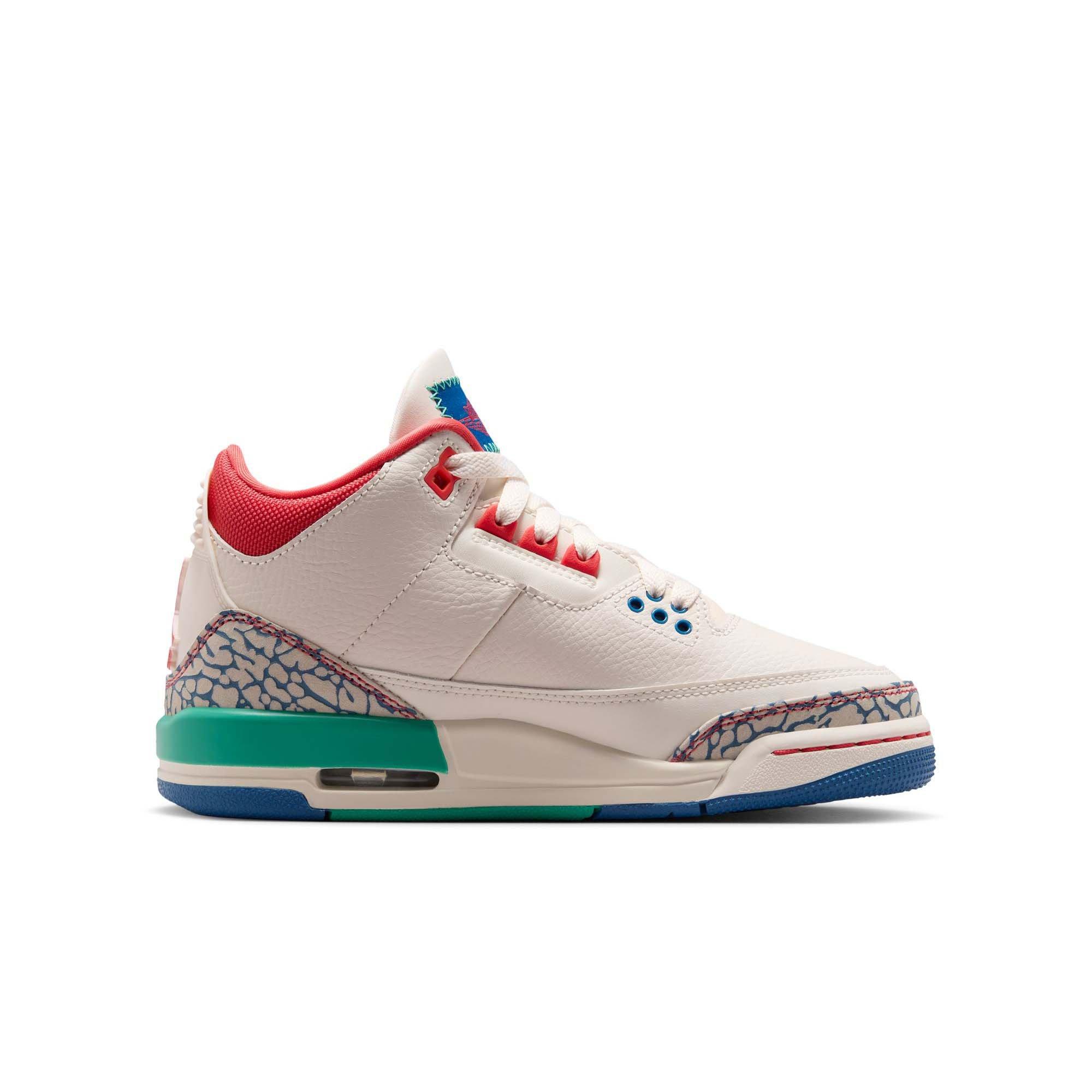 Jordan Retro 3 "Chalk and True Blue" Grade School Kids' Shoe - CHALK/TRACK RED/TRUE BLUE/KINETIC GREEN