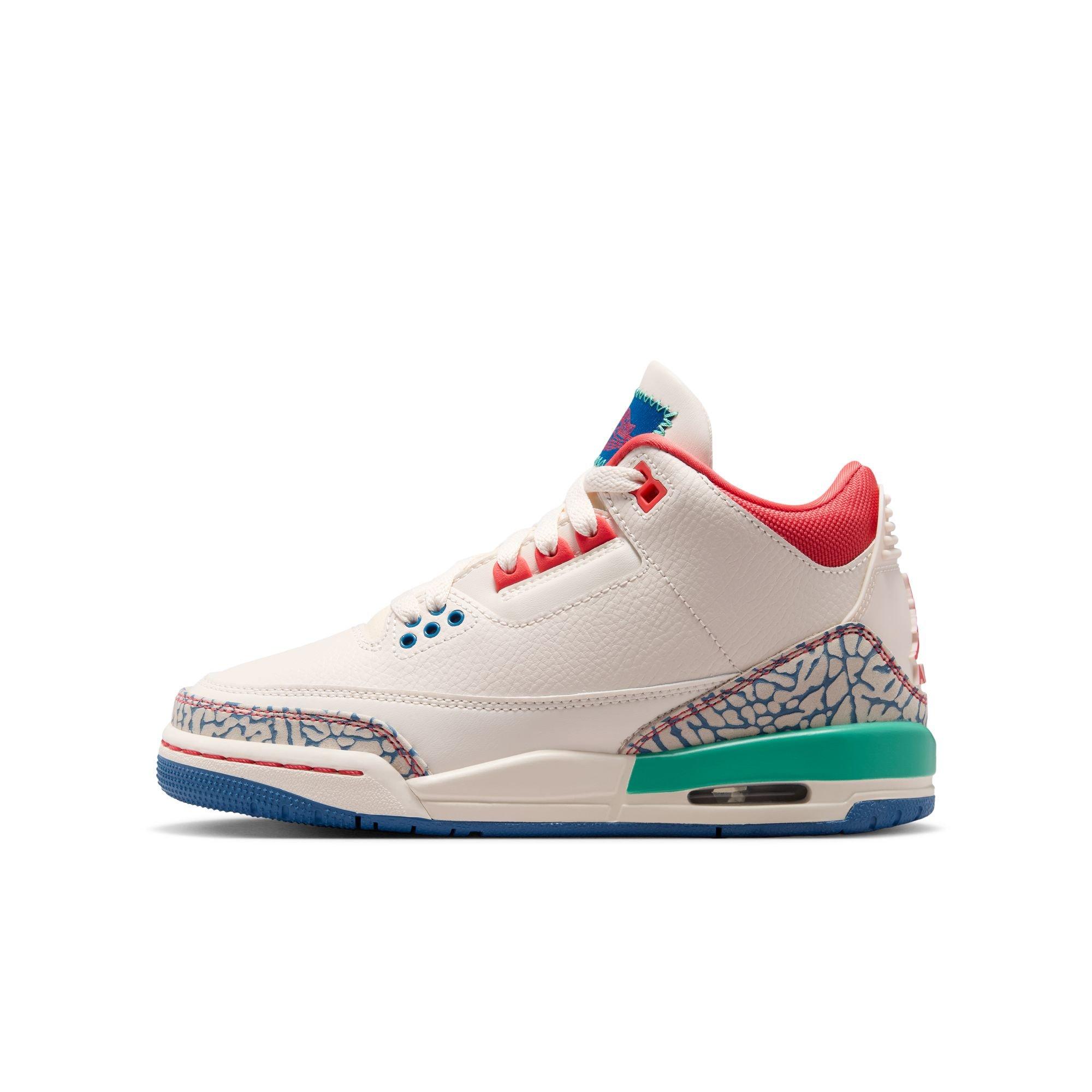Jordan Retro 3 "Chalk and True Blue" Grade School Kids' Shoe - CHALK/TRACK RED/TRUE BLUE/KINETIC GREEN