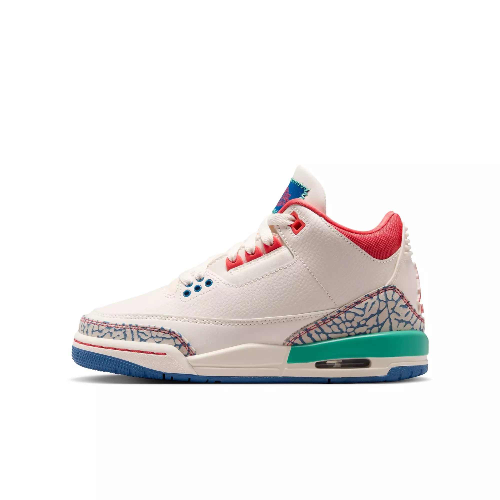 Jordan Retro 3 "Chalk and True Blue" Grade School Kids' Shoe - CHALK/TRACK RED/TRUE BLUE/KINETIC GREEN
