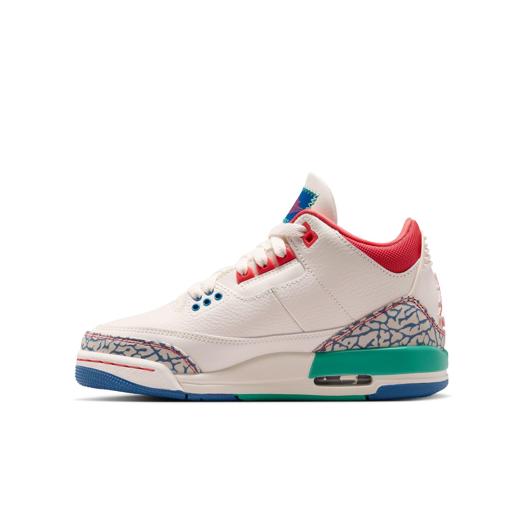 Jordan Retro 3 "Chalk and True Blue" Grade School Kids' Shoe - CHALK/TRACK RED/TRUE BLUE/KINETIC GREEN