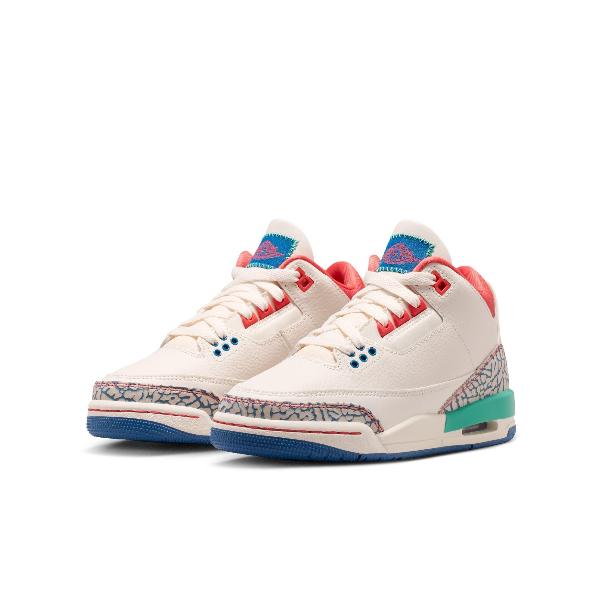 Jordan Retro 3 "Chalk and True Blue" Grade School Kids' Shoe - CHALK/TRACK RED/TRUE BLUE/KINETIC GREEN