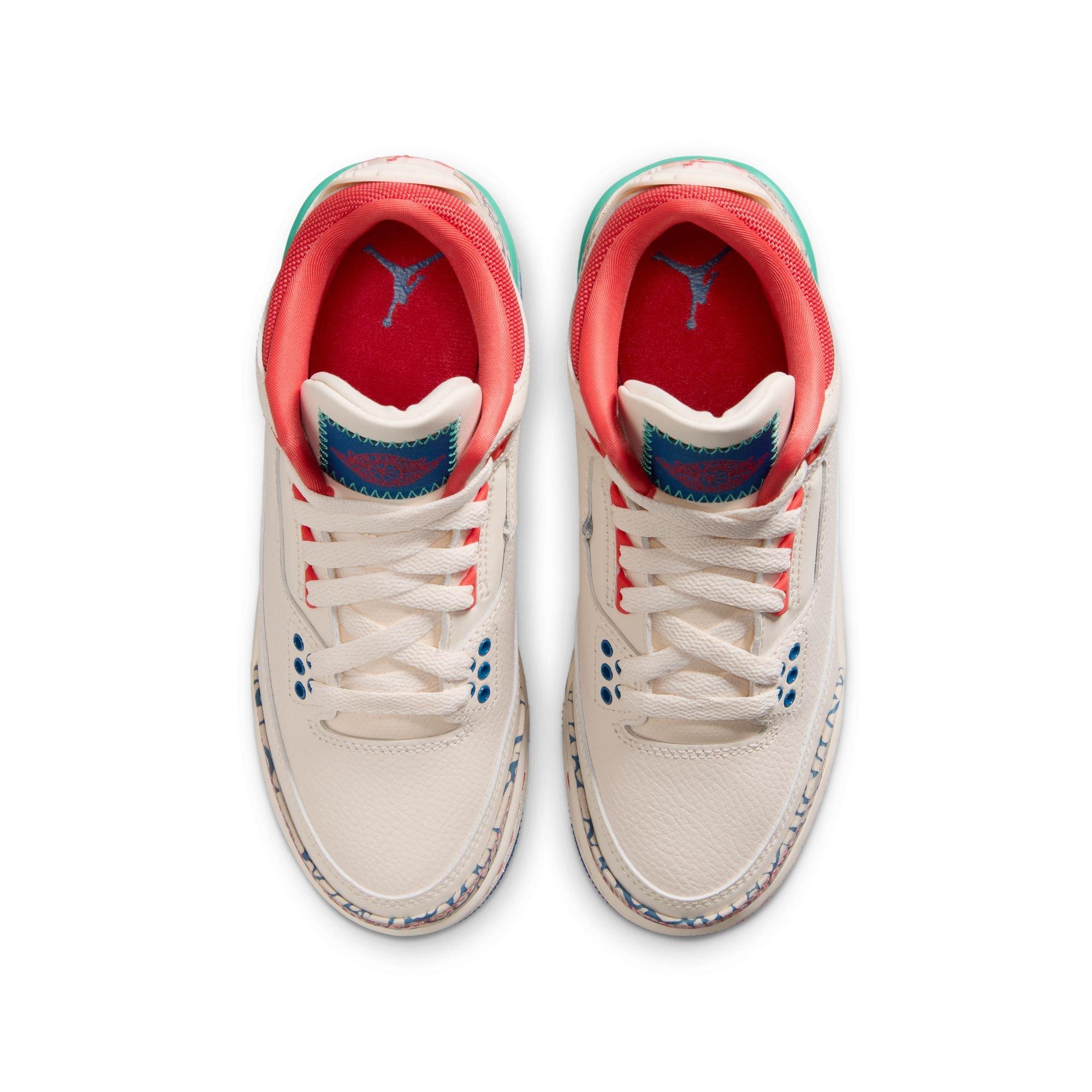 Jordan Retro 3 "Chalk and True Blue" Grade School Kids' Shoe - CHALK/TRACK RED/TRUE BLUE/KINETIC GREEN