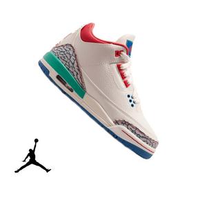 Jordan Retro 3 "Chalk and True Blue" Grade School Kids' Shoe - CHALK/TRACK RED/TRUE BLUE/KINETIC GREEN