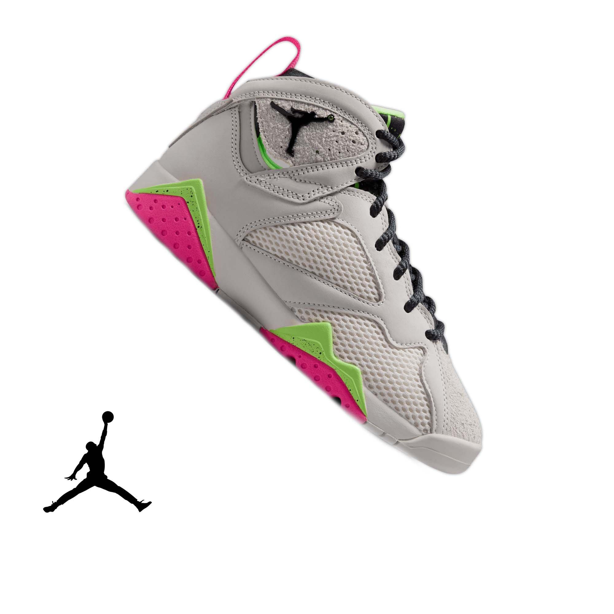 Jordan 7 Retro "Tennis Day" Grade School Kids' Shoe - PHANTOM/ANTHRACITE/LIME BLAST/PINK BLAST
