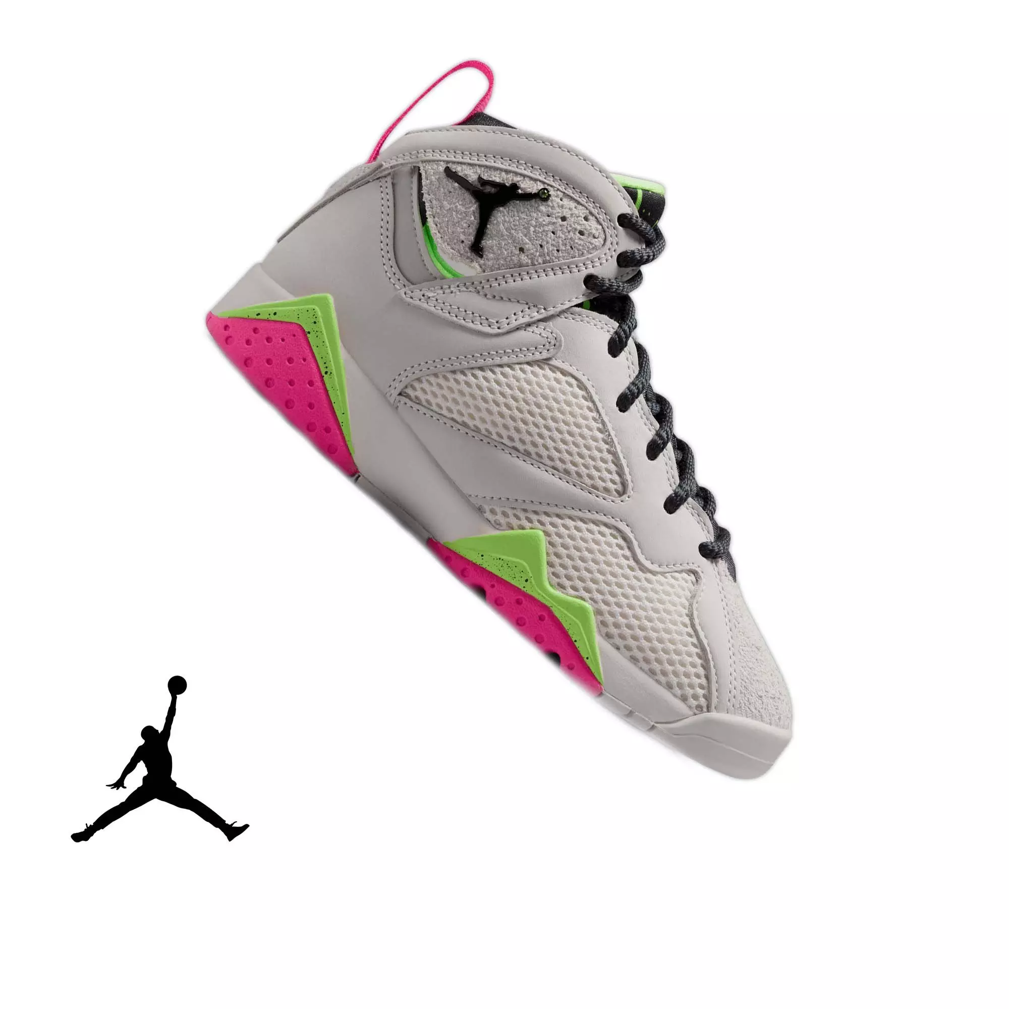 Jordan 7 Retro "Tennis Day" Grade School Kids' Shoe - PHANTOM/ANTHRACITE/LIME BLAST/PINK BLAST