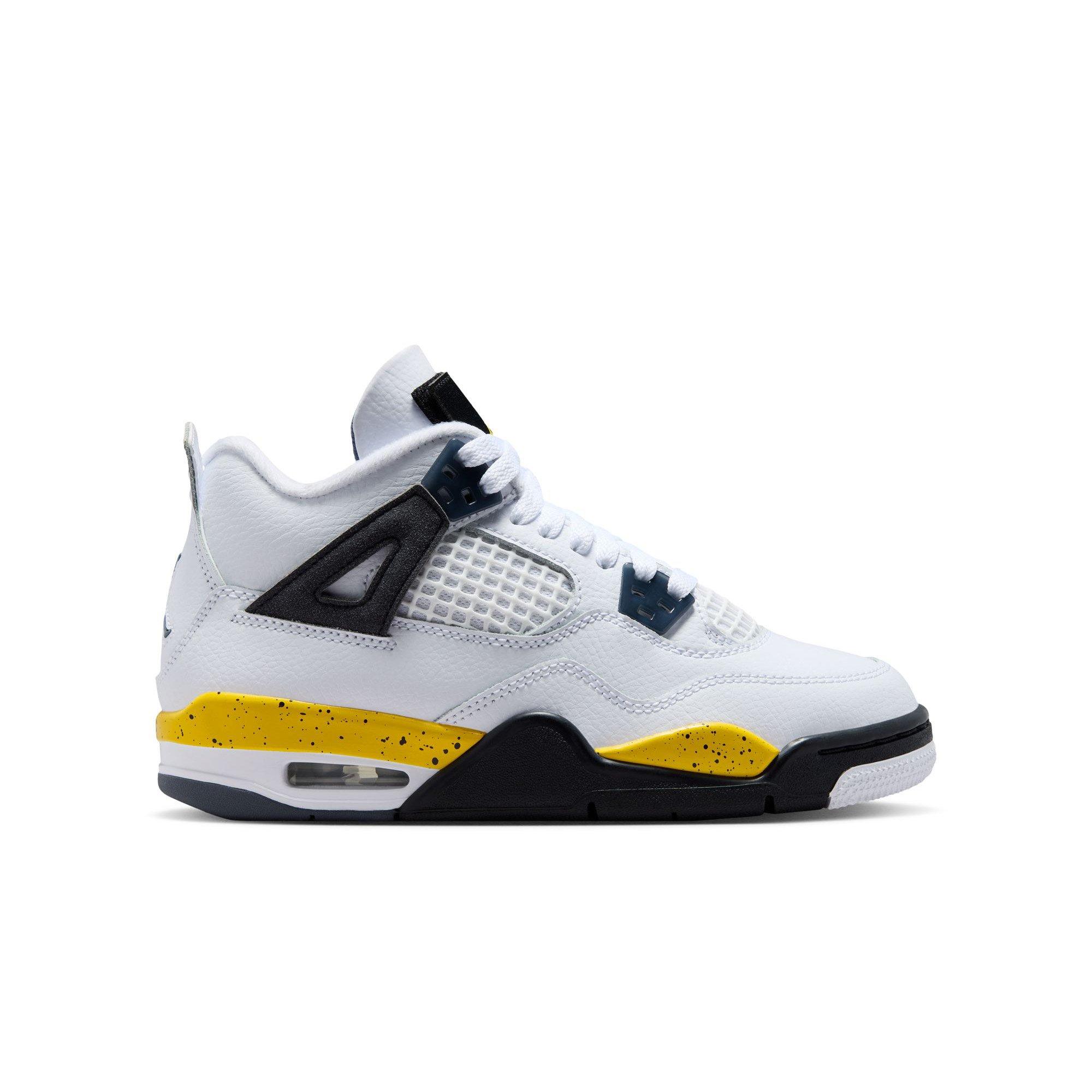 Jordan 4 Retro "Tour Yellow" Grade School Kids' Shoe - WHITE/TOUR YELLOW/DARK BLUE GREY/BLACK