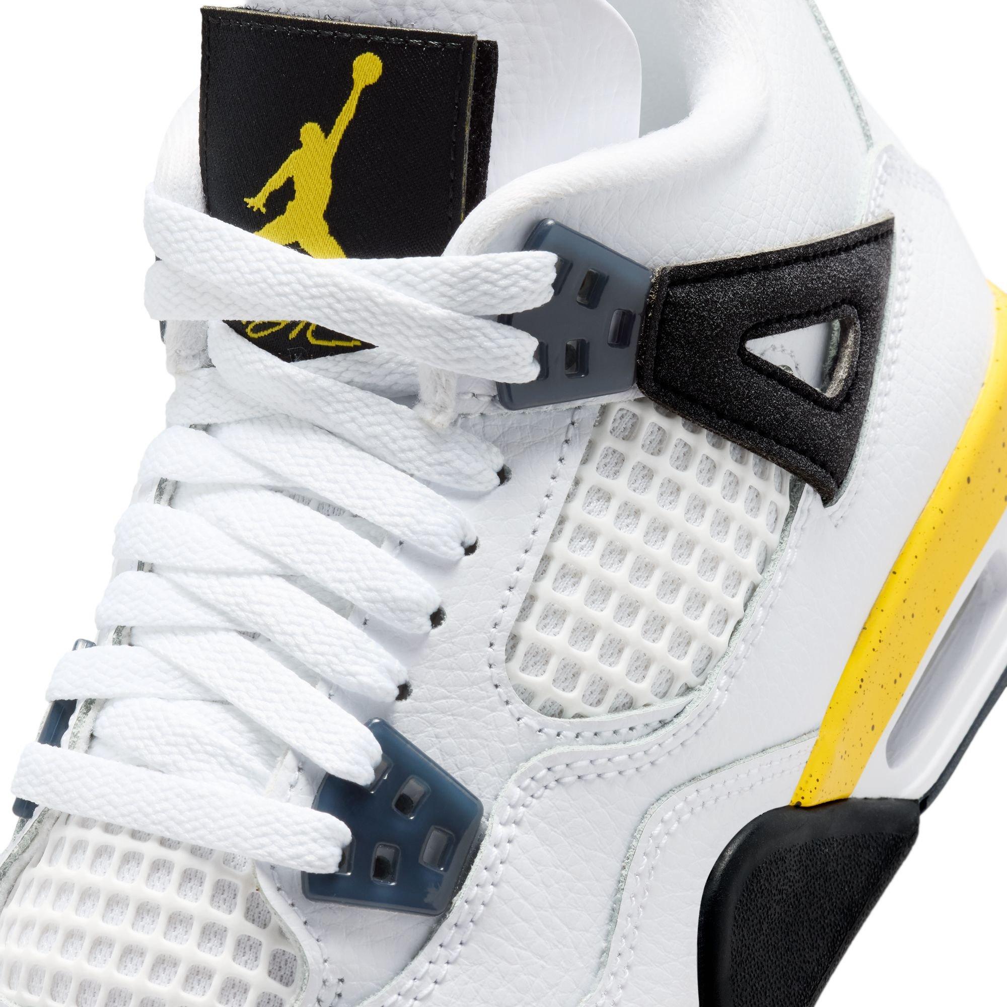 Jordan 4 Retro "Tour Yellow" Grade School Kids' Shoe - WHITE/TOUR YELLOW/DARK BLUE GREY/BLACK