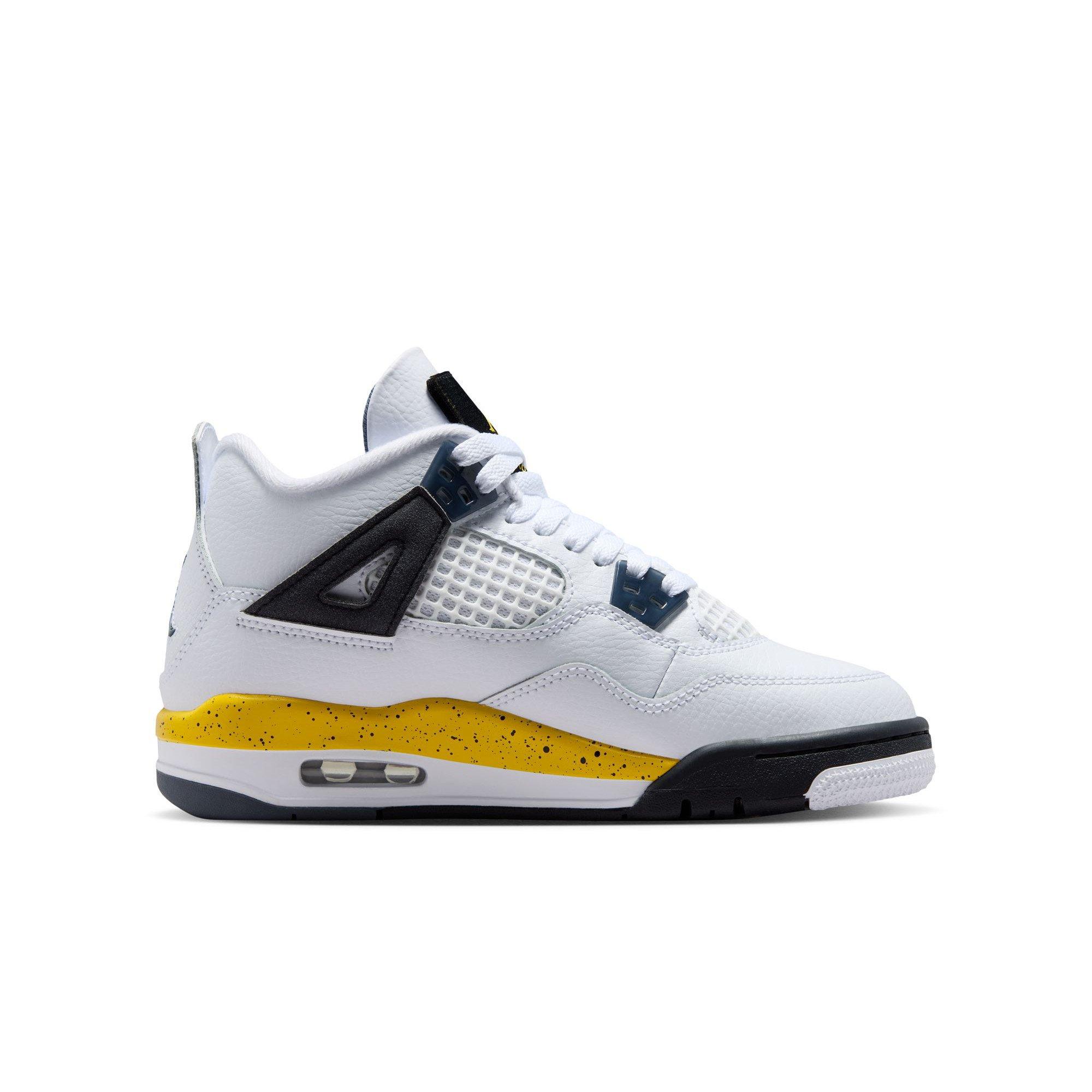 Jordan 4 Retro "Tour Yellow" Grade School Kids' Shoe - WHITE/TOUR YELLOW/DARK BLUE GREY/BLACK