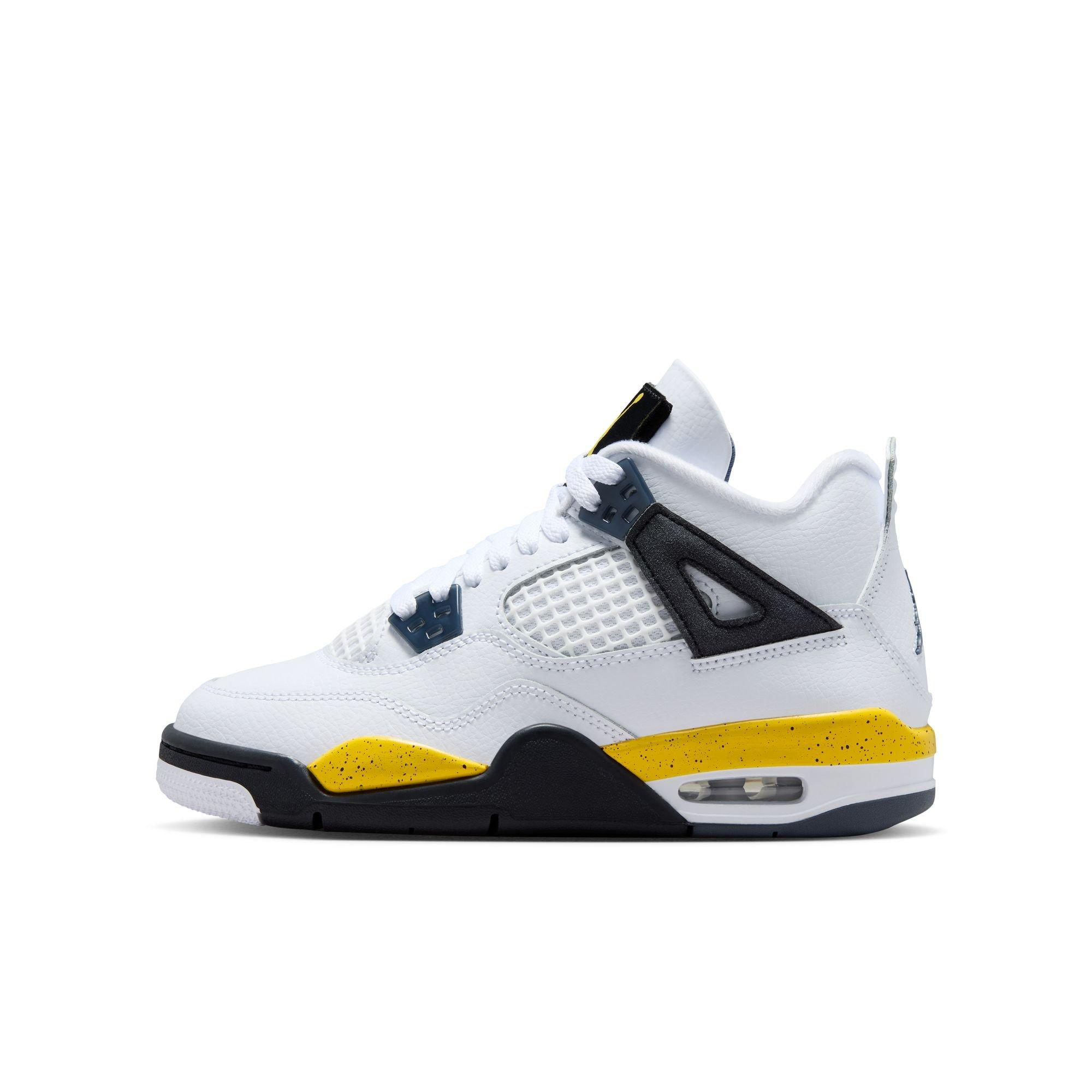 Jordan 4 Retro "Tour Yellow" Grade School Kids' Shoe - WHITE/TOUR YELLOW/DARK BLUE GREY/BLACK