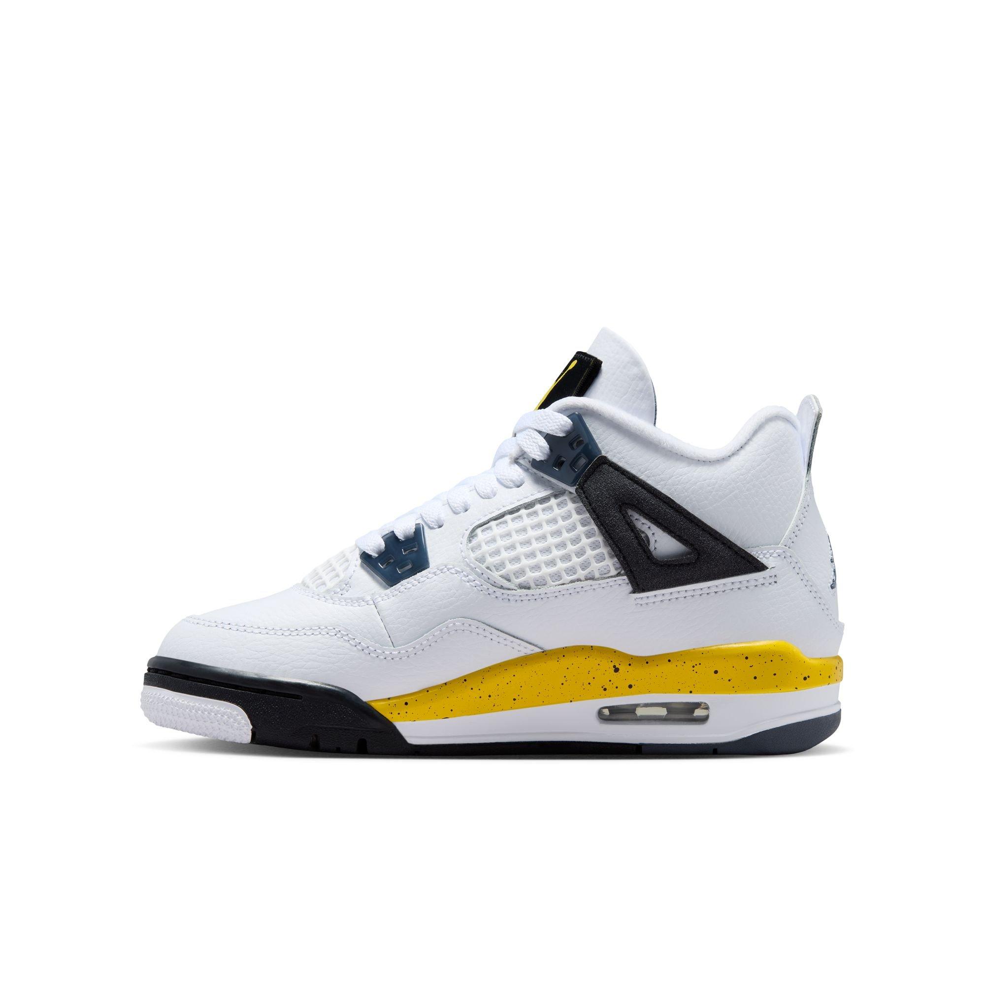 Jordan 4 Retro "Tour Yellow" Grade School Kids' Shoe - WHITE/TOUR YELLOW/DARK BLUE GREY/BLACK
