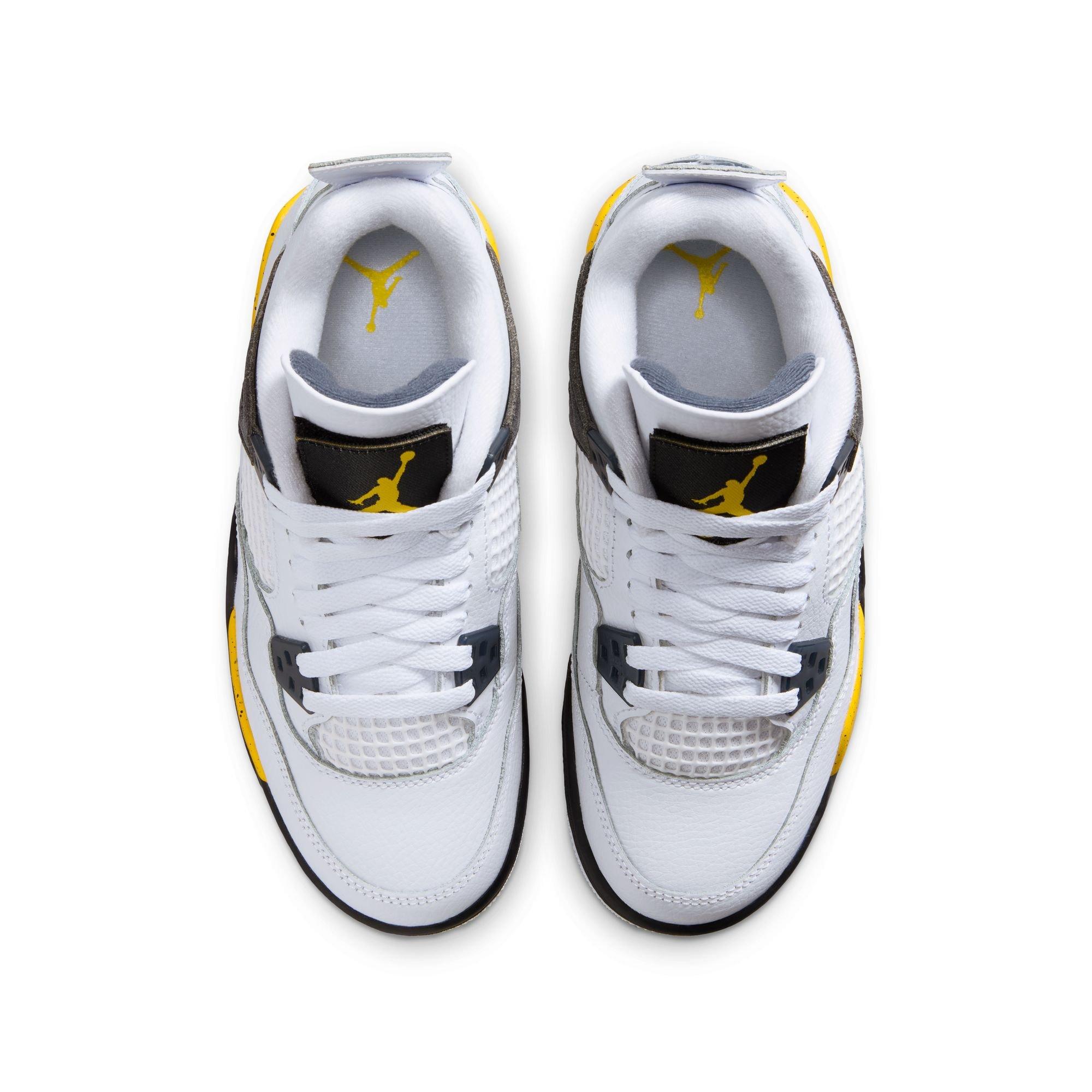 Jordan 4 Retro "Tour Yellow" Grade School Kids' Shoe - WHITE/TOUR YELLOW/DARK BLUE GREY/BLACK