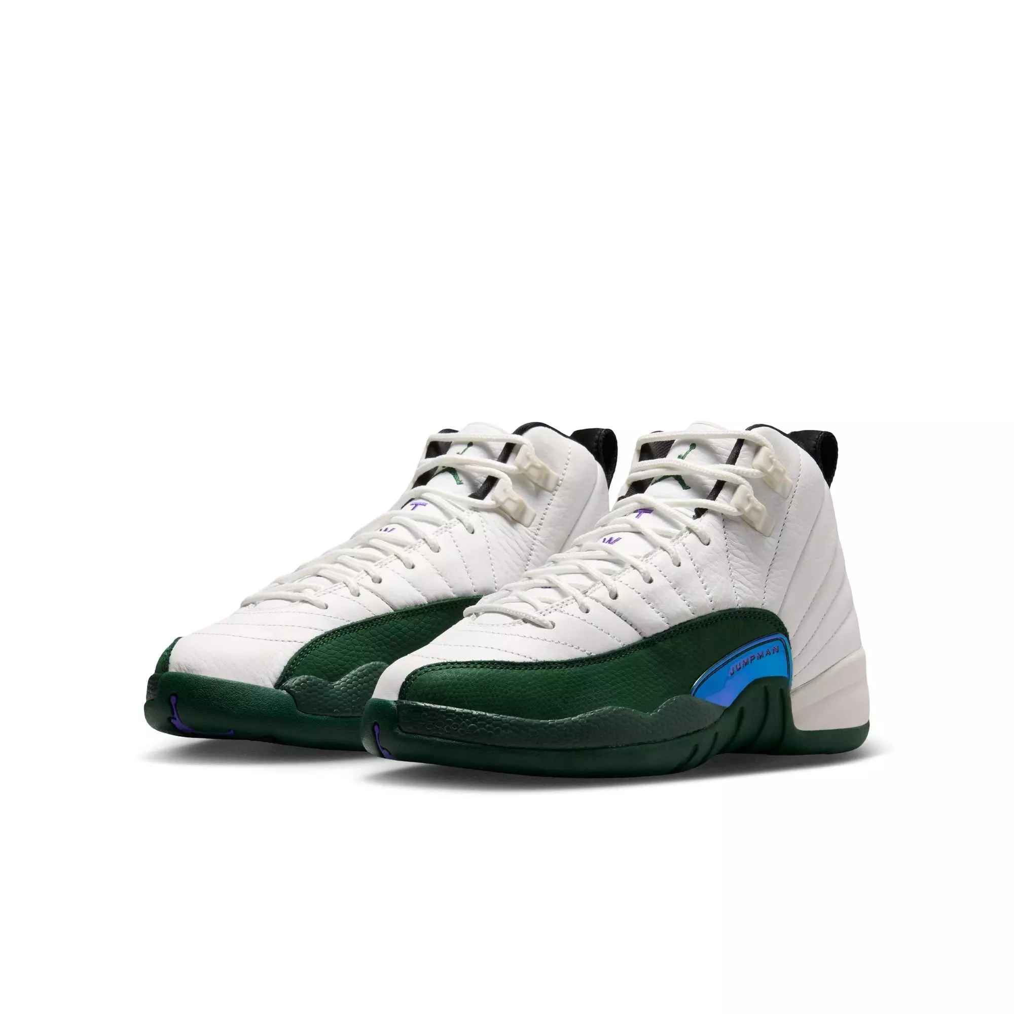 Jordan 12 Retro "Idols Become Rivals" Grade School Kids' Shoe - SUMMIT WHITE/GORGE GREEN/FIERCE PURPLE
