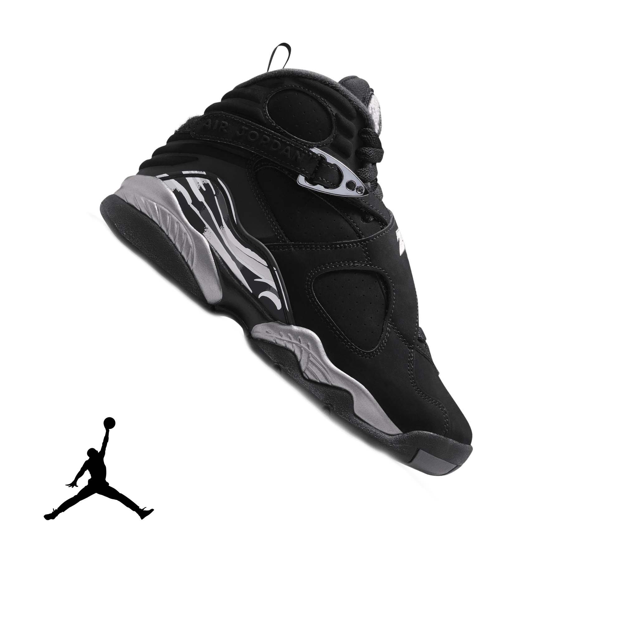 Jordan 8 Retro "Chrome" Grade School Kids' Shoe - BLACK/WHITE/LT GRAPHITE