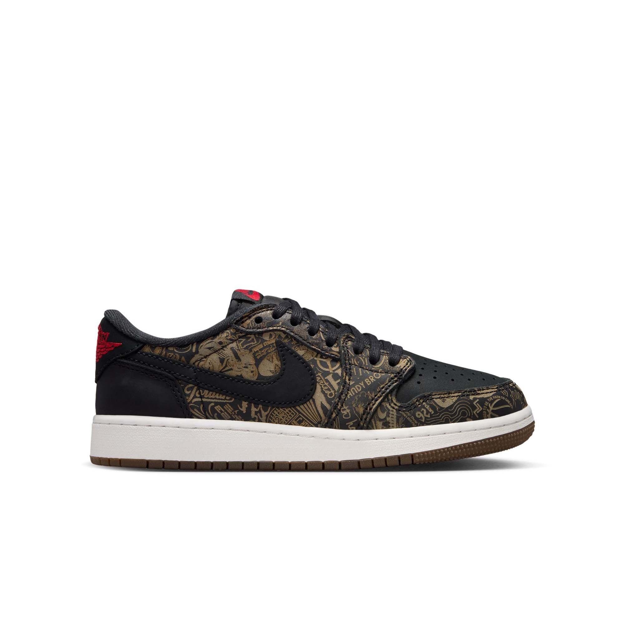 Jordan 1 Retro Low OG "Laser" Grade School Kids' Shoe - BLACK/VARSITY RED/SUMMIT WHITE