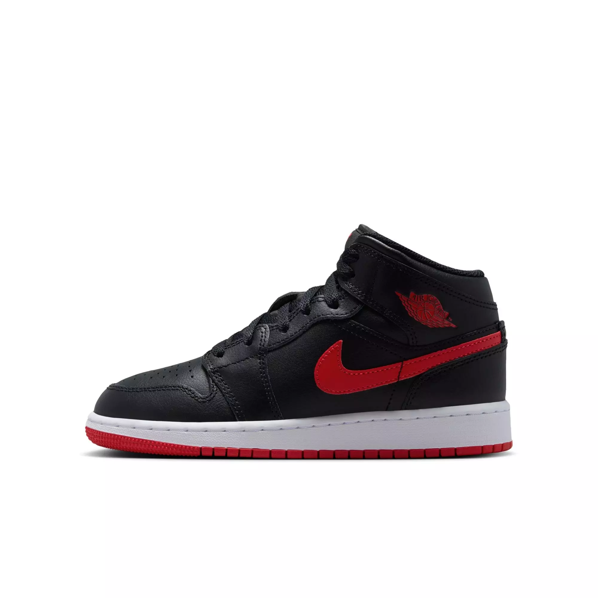 Jordan 1 Mid "Black/University Red/White" Grade School Boys' Shoe - BLACK/RED