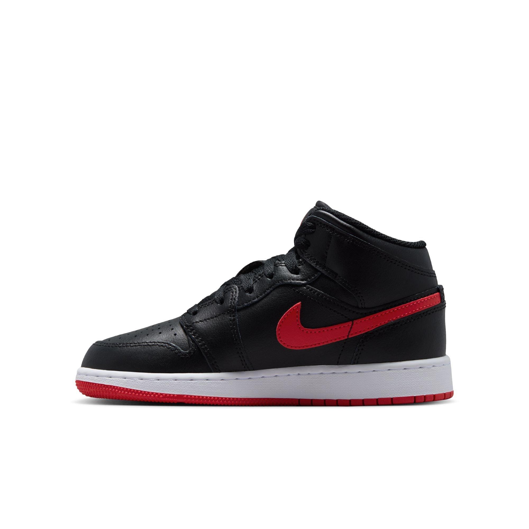 Jordan 1 Mid "Black/University Red/White" Grade School Boys' Shoe - BLACK/RED Thumbnail View 4