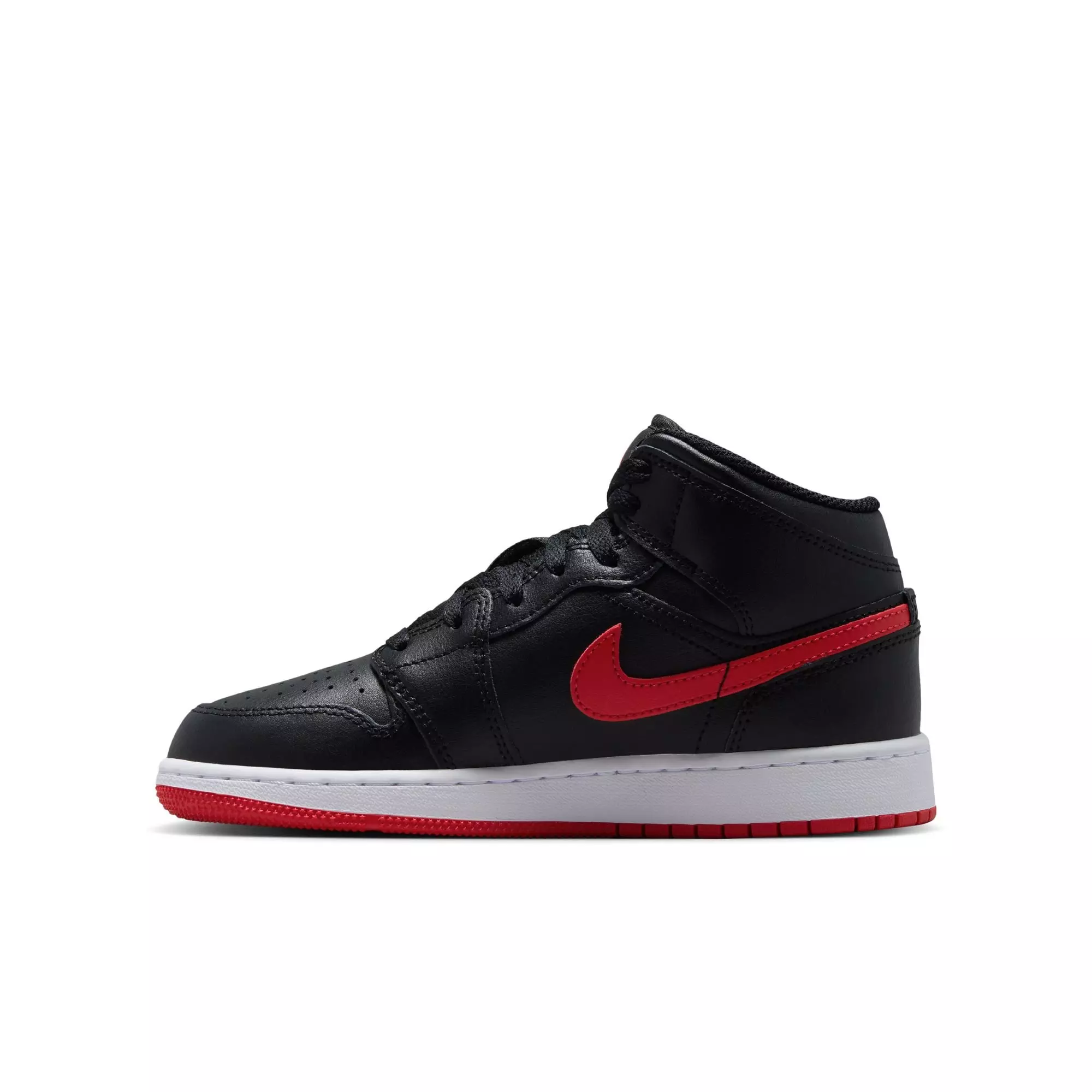 Jordan 1 Mid "Black/University Red/White" Grade School Boys' Shoe - BLACK/RED