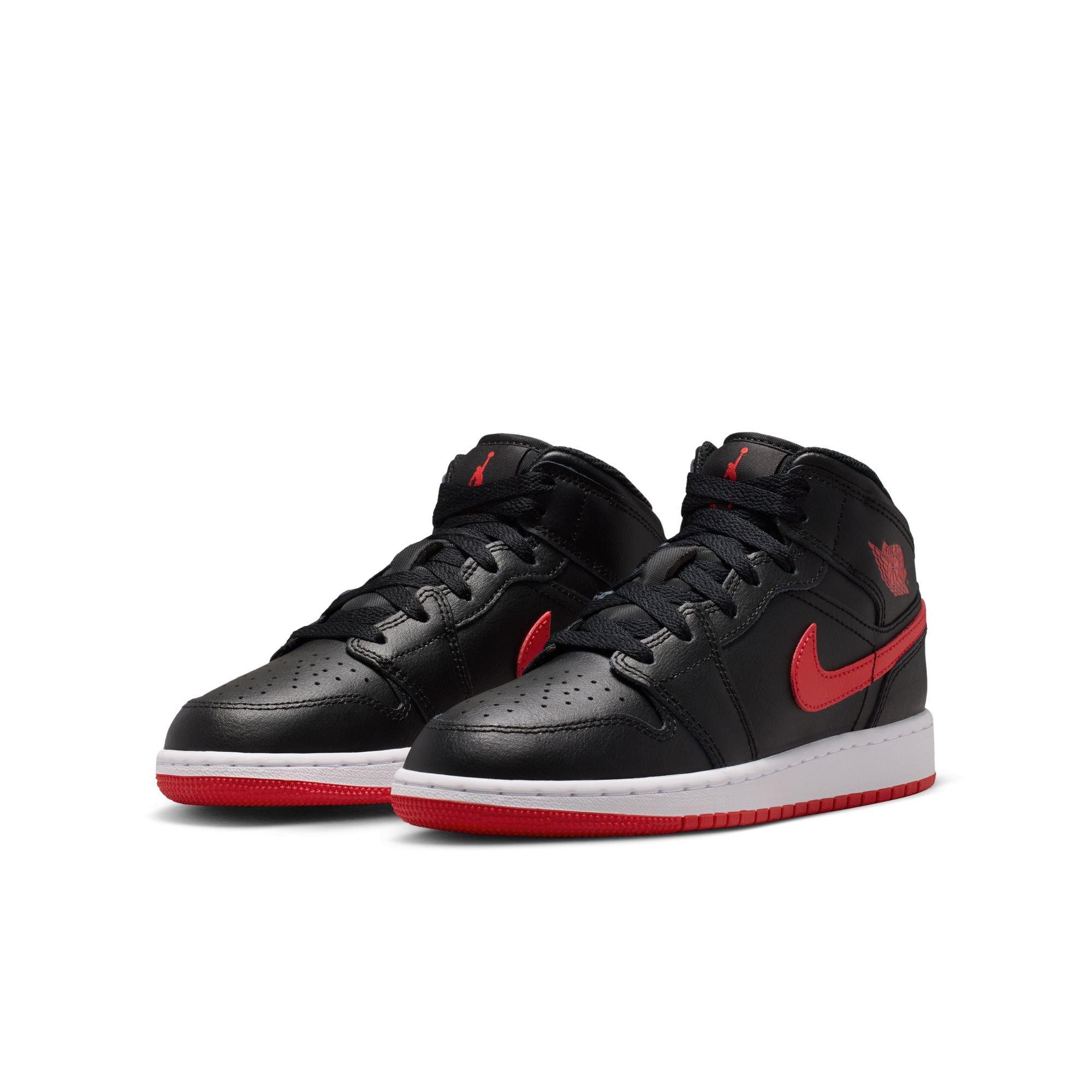 Jordan 1 Mid "Black/University Red/White" Grade School Boys' Shoe - BLACK/RED Thumbnail View 5