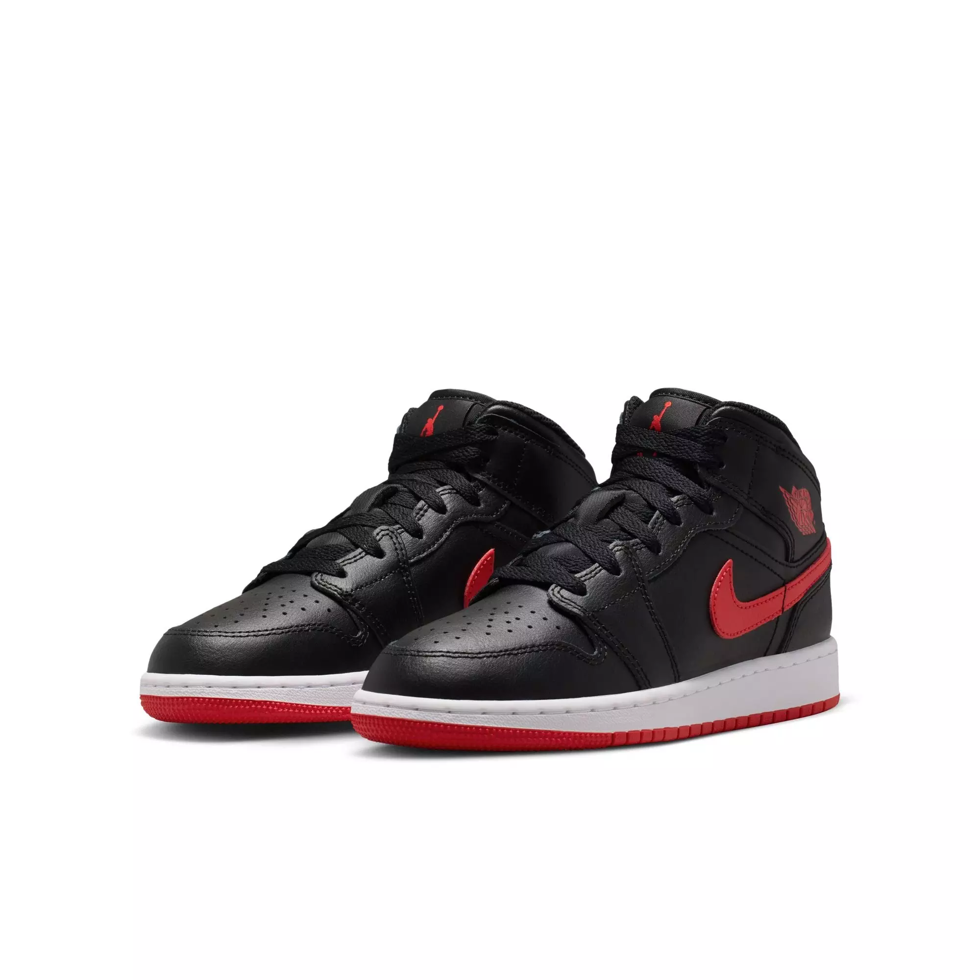 Jordan 1 Mid "Black/University Red/White" Grade School Boys' Shoe - BLACK/RED