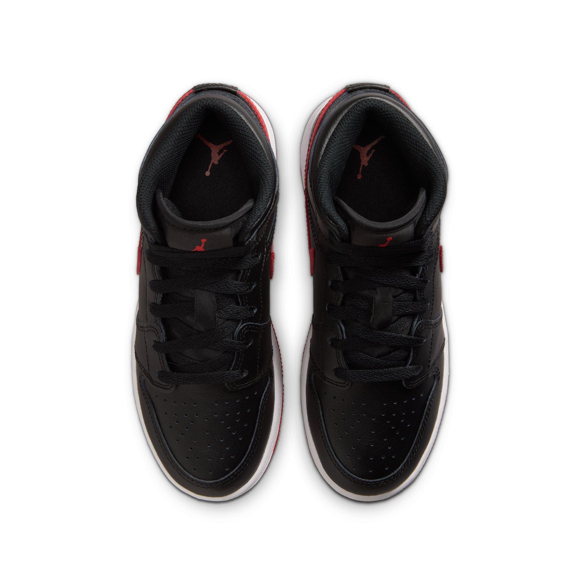 Jordan 1 Mid "Black/University Red/White" Grade School Boys' Shoe - BLACK/RED Thumbnail View 6
