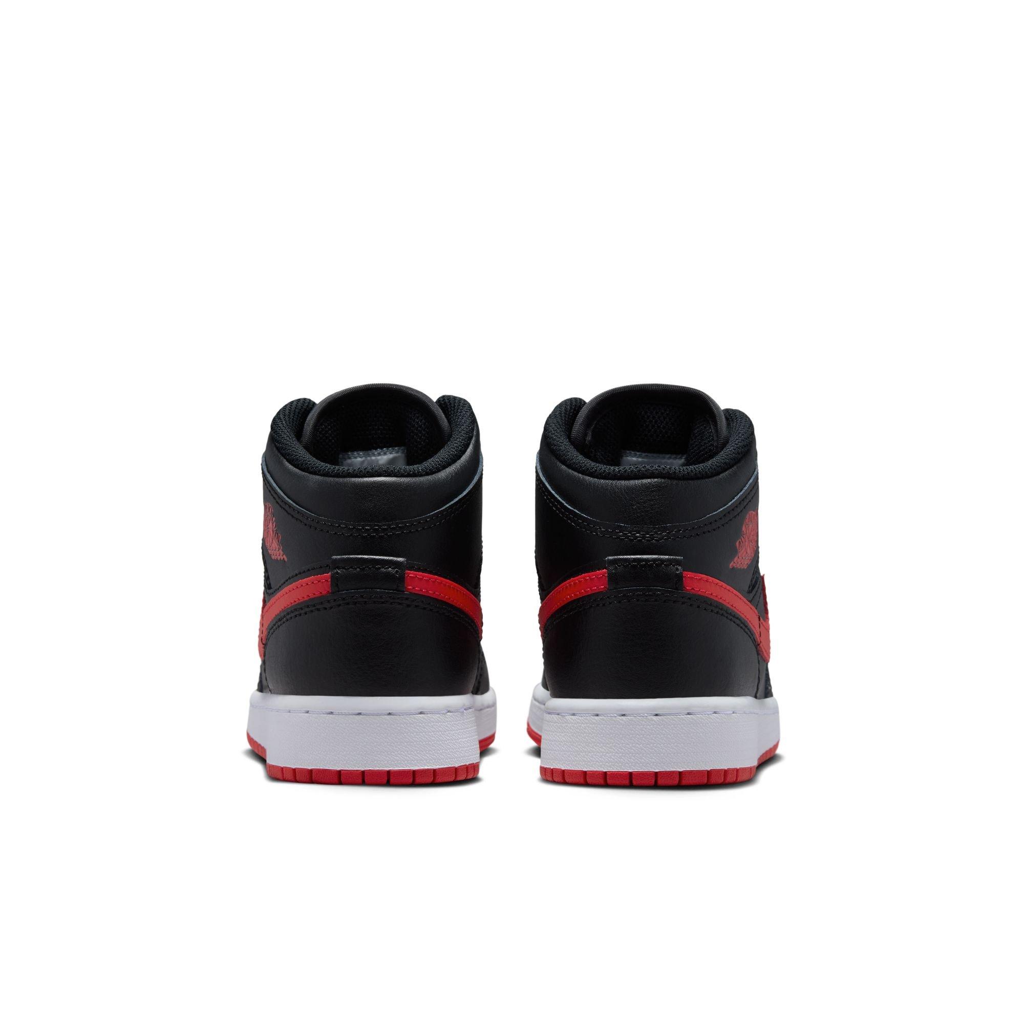 Jordan 1 Mid "Black/University Red/White" Grade School Boys' Shoe - BLACK/RED Thumbnail View 7