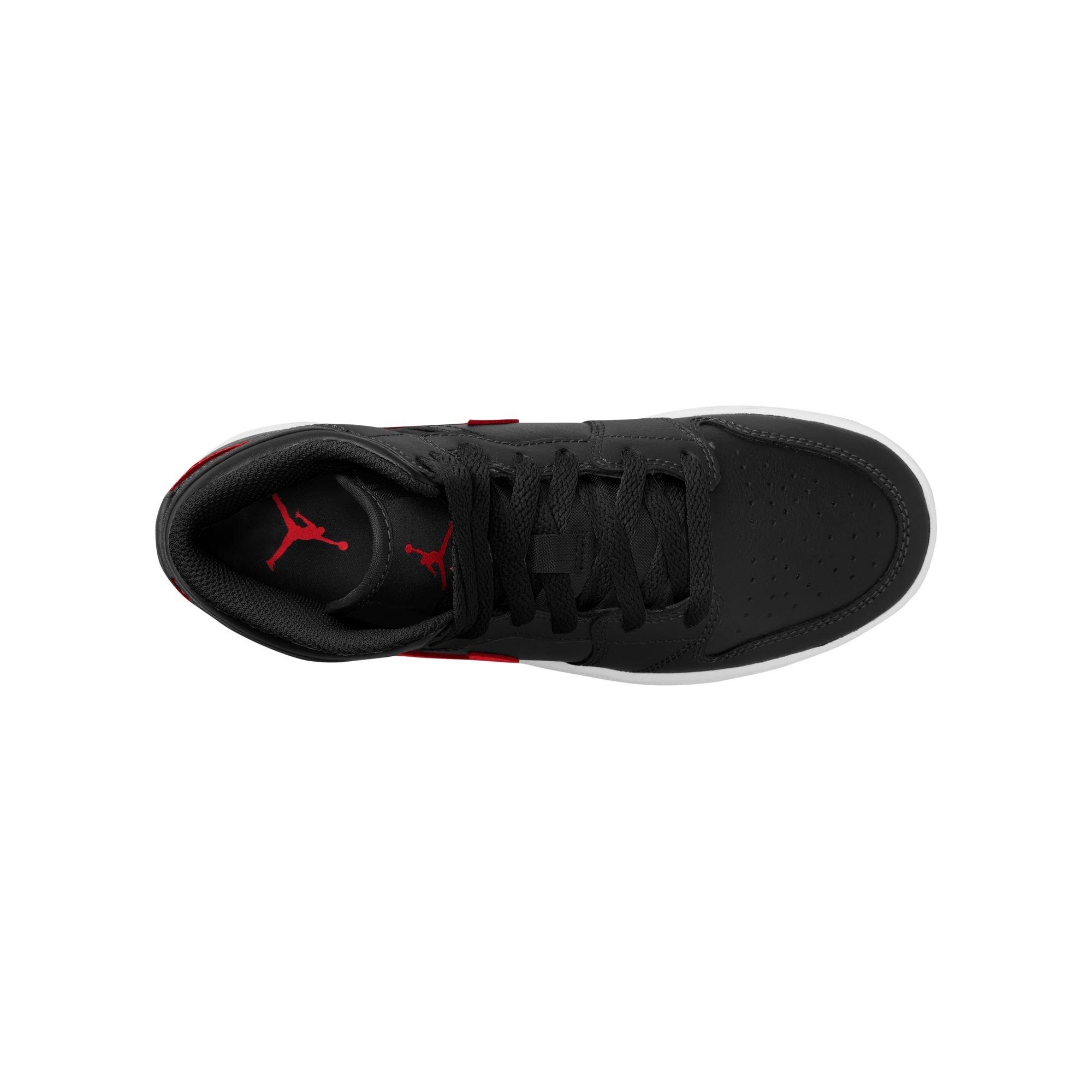 Jordan 1 Mid "Black/University Red/White" Grade School Boys' Shoe - BLACK/RED Thumbnail View 8
