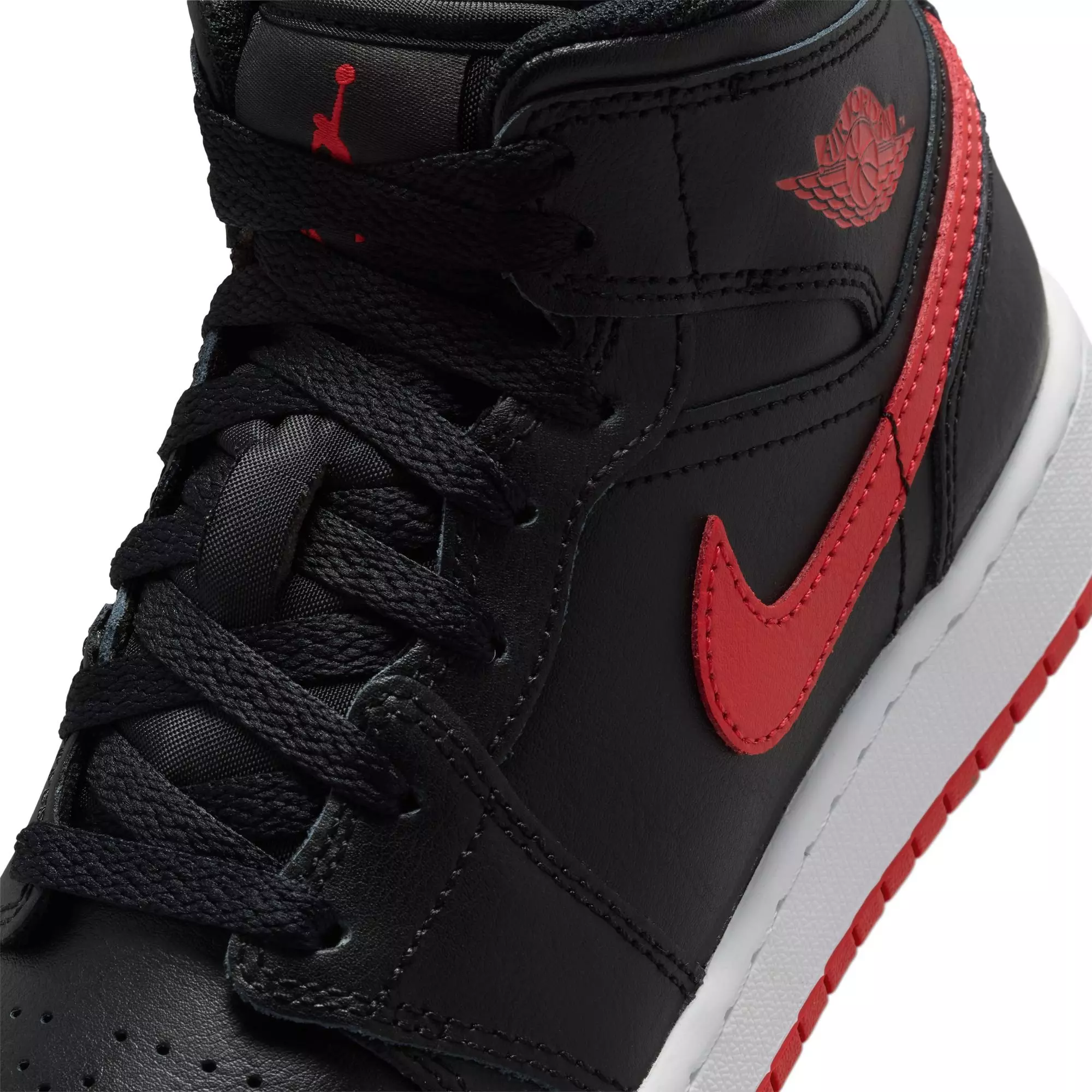 Jordan 1 Mid "Black/University Red/White" Grade School Boys' Shoe - BLACK/RED