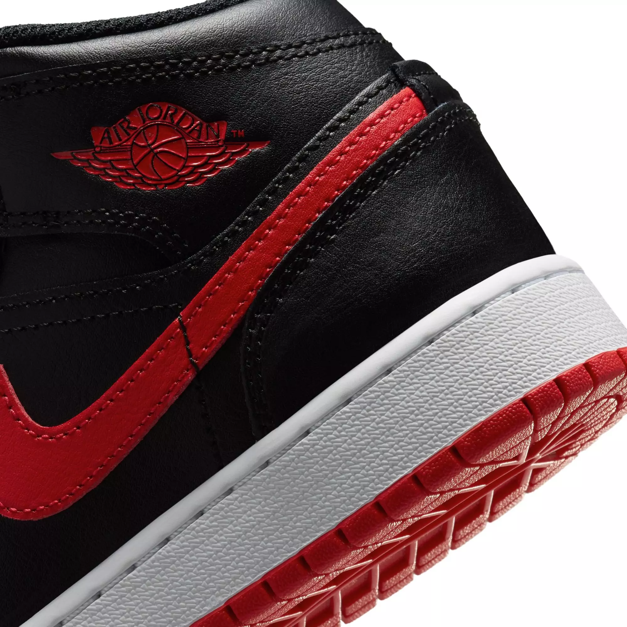 Jordan 1 Mid "Black/University Red/White" Grade School Boys' Shoe - BLACK/RED