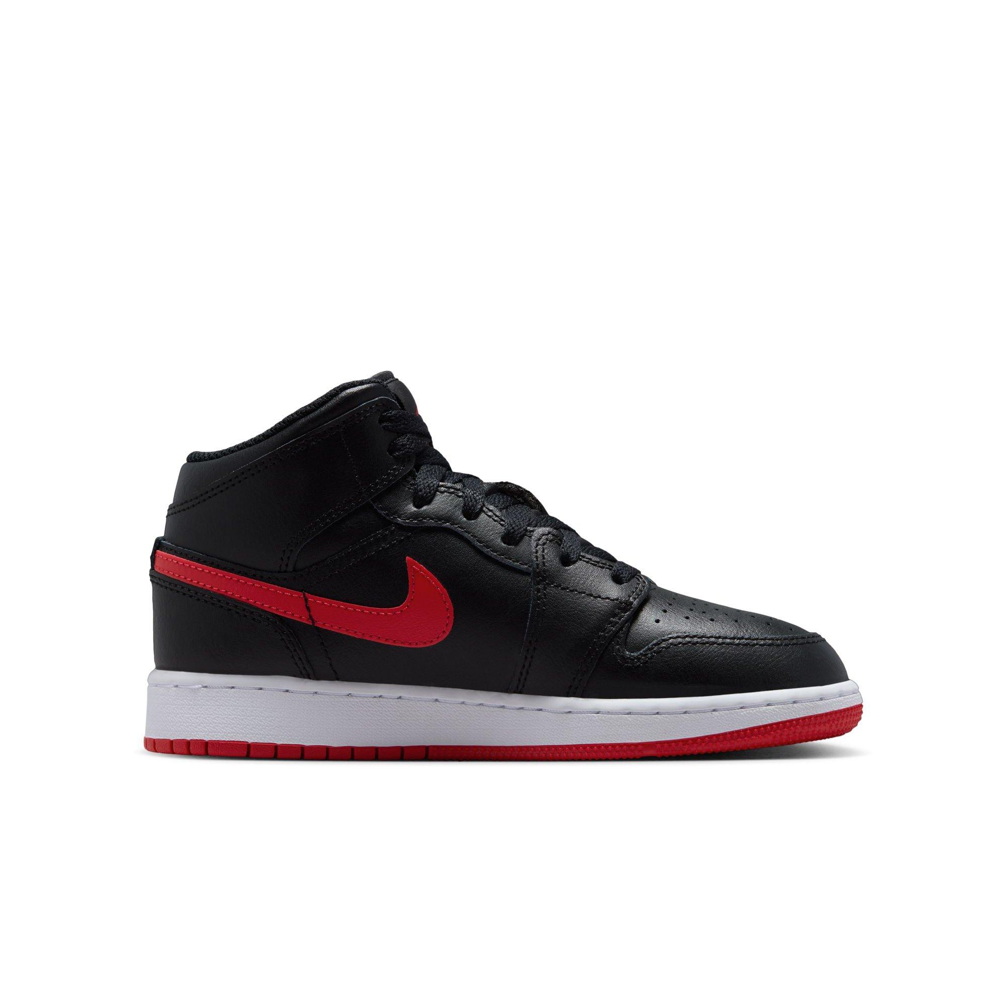 Jordan 1 Mid "Black/University Red/White" Grade School Boys' Shoe - BLACK/RED Thumbnail View 2