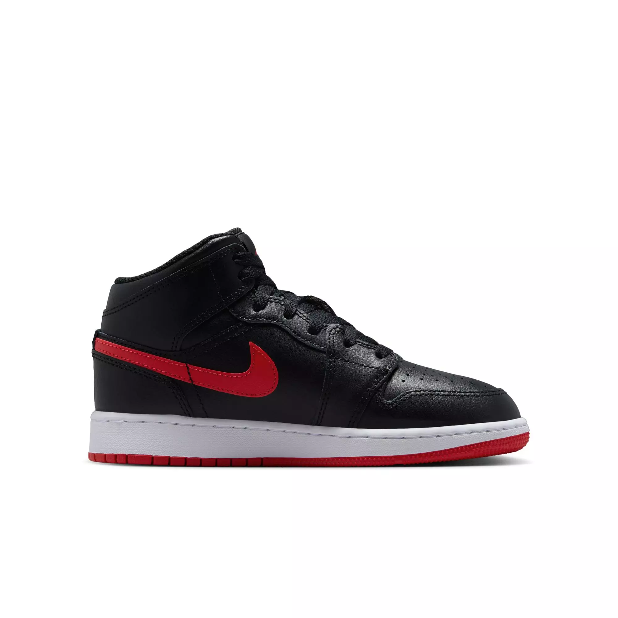 Jordan 1 Mid "Black/University Red/White" Grade School Boys' Shoe - BLACK/RED