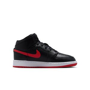 Jordan 1 Mid "Black/University Red/White" Grade School Boys' Shoe