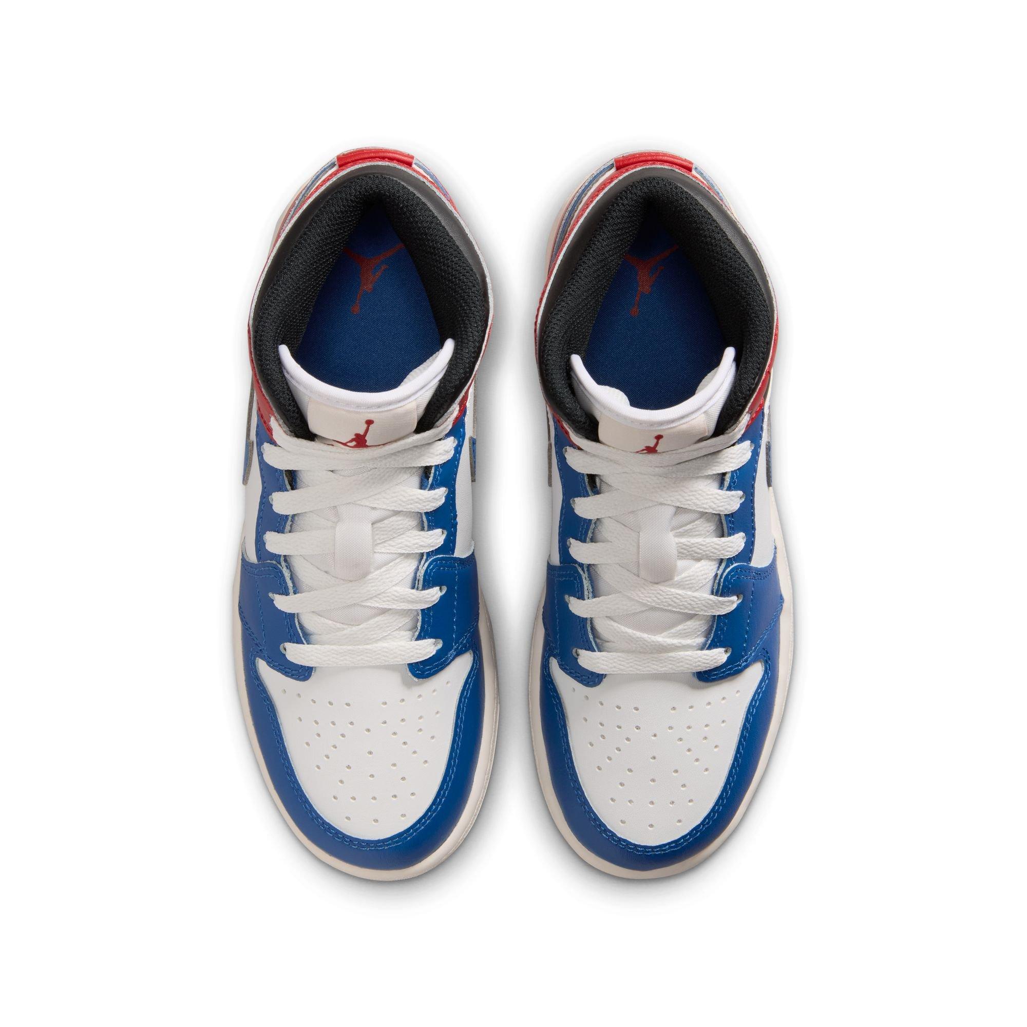 Jordan 1 Mid "True Blue/Summit White/Varsity Red/Black" Grade School Boys' Shoe - TRUE BLUE/SUMMIT WHITE/VARSITY RED/BLACK Thumbnail View 6
