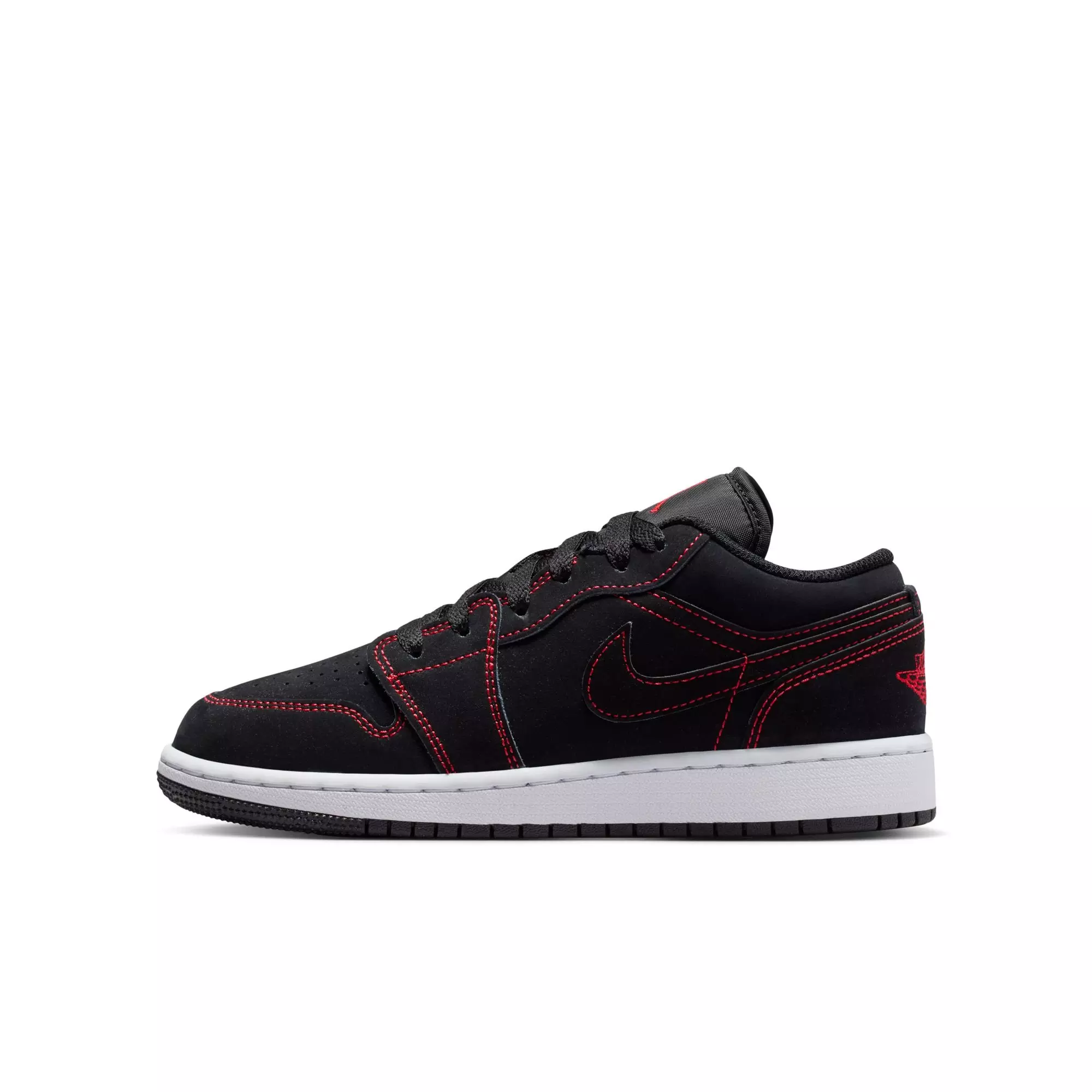Jordan 1 Low "Black/University Red/White" Grade School Boys' Shoe - BLACK/RED