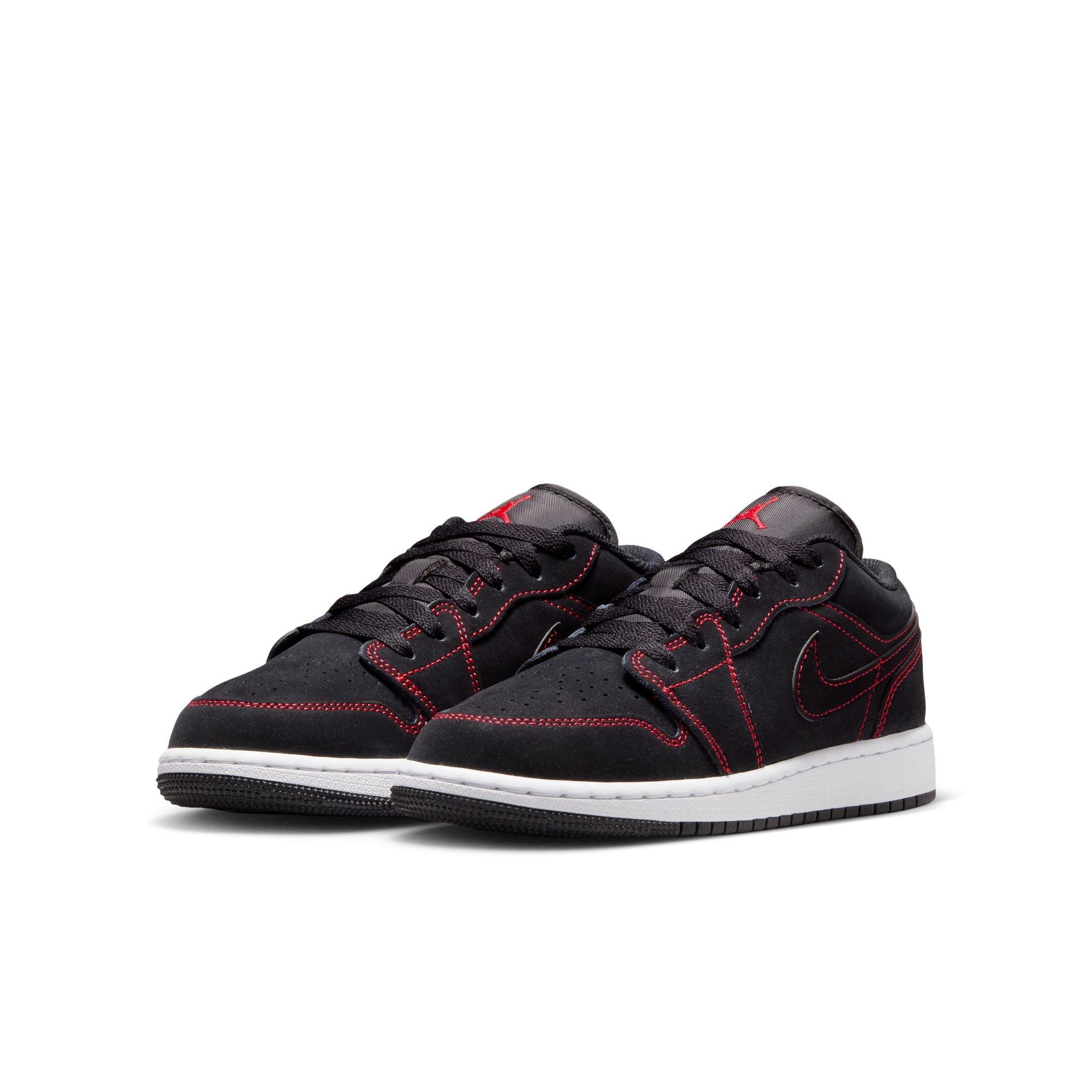 Jordan 1 Low "Black/University Red/White" Grade School Boys' Shoe - BLACK/RED Thumbnail View 5