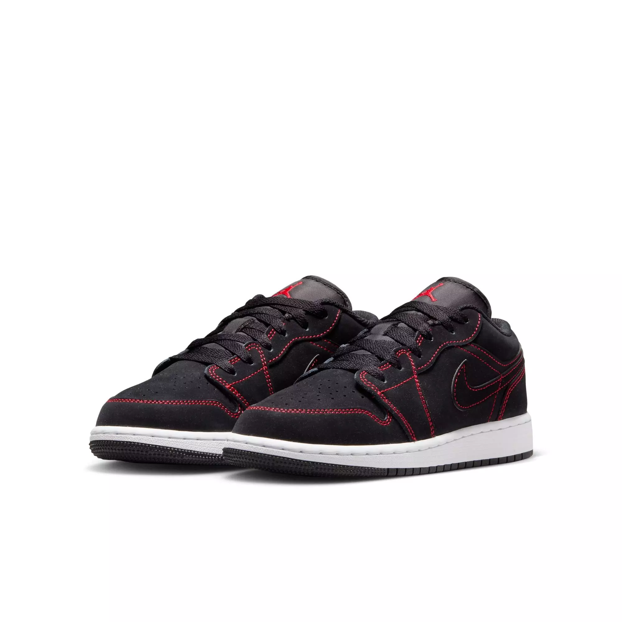 Jordan 1 Low "Black/University Red/White" Grade School Boys' Shoe - BLACK/RED