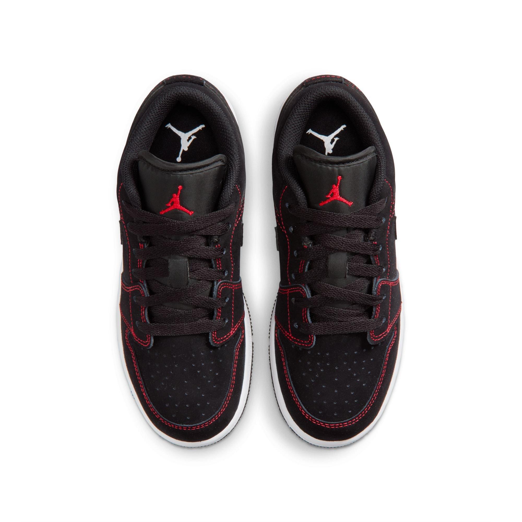 Jordan 1 Low "Black/University Red/White" Grade School Boys' Shoe - BLACK/RED Thumbnail View 6