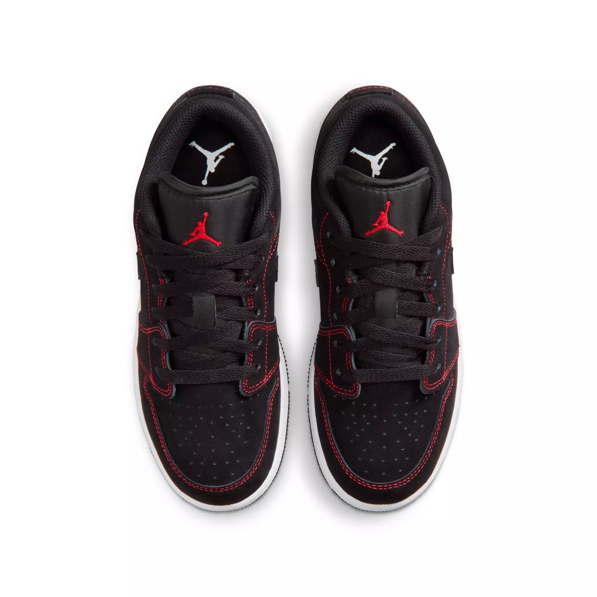 Jordan 1 Low "Black/University Red/White" Grade School Boys' Shoe - BLACK/RED