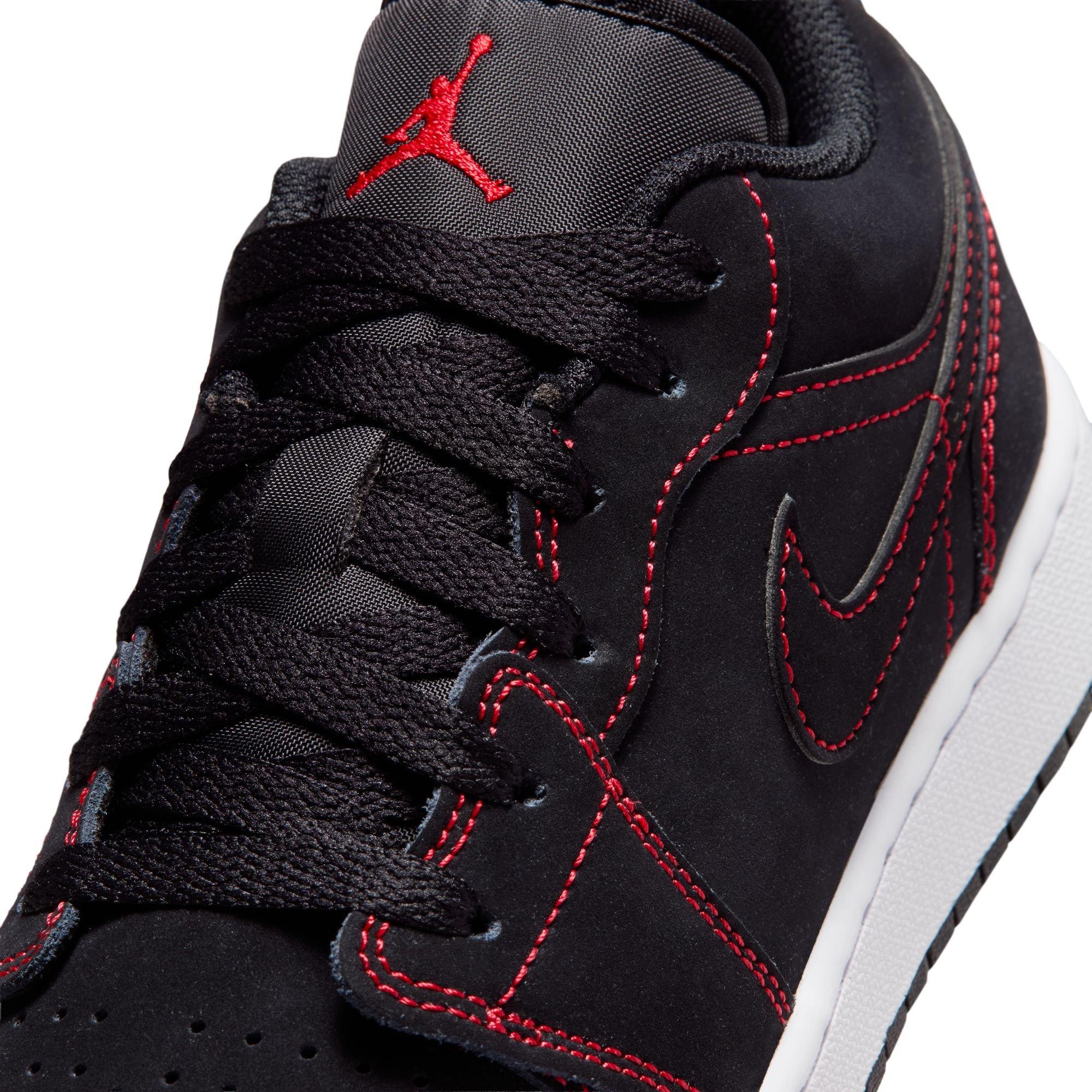 Jordan 1 Low "Black/University Red/White" Grade School Boys' Shoe - BLACK/RED Thumbnail View 9