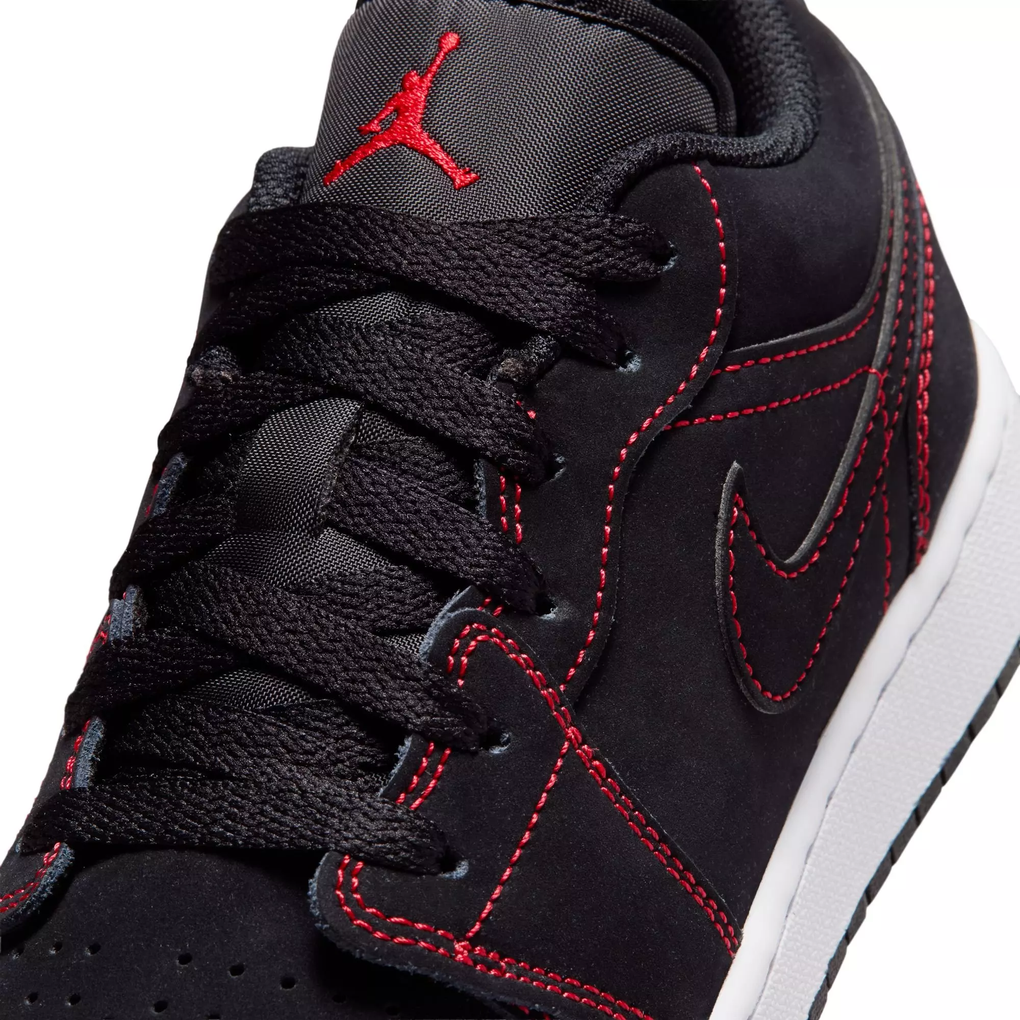 Jordan 1 Low "Black/University Red/White" Grade School Boys' Shoe - BLACK/RED