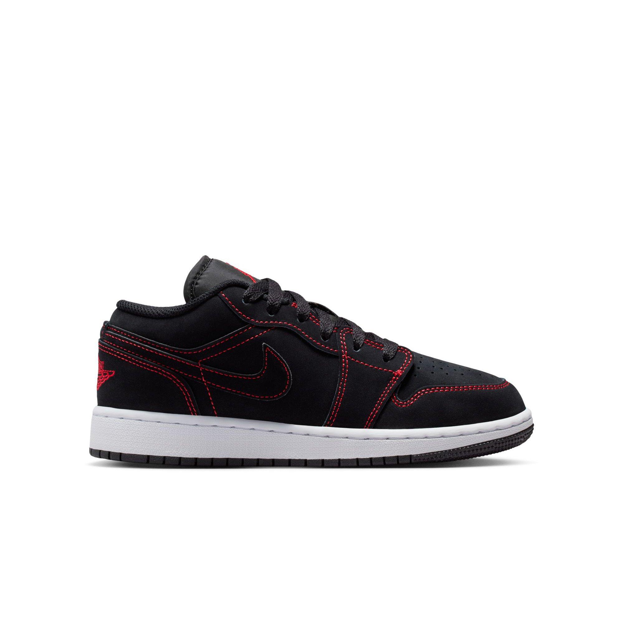 Jordan 1 Low "Black/University Red/White" Grade School Boys' Shoe - BLACK/RED Thumbnail View 1