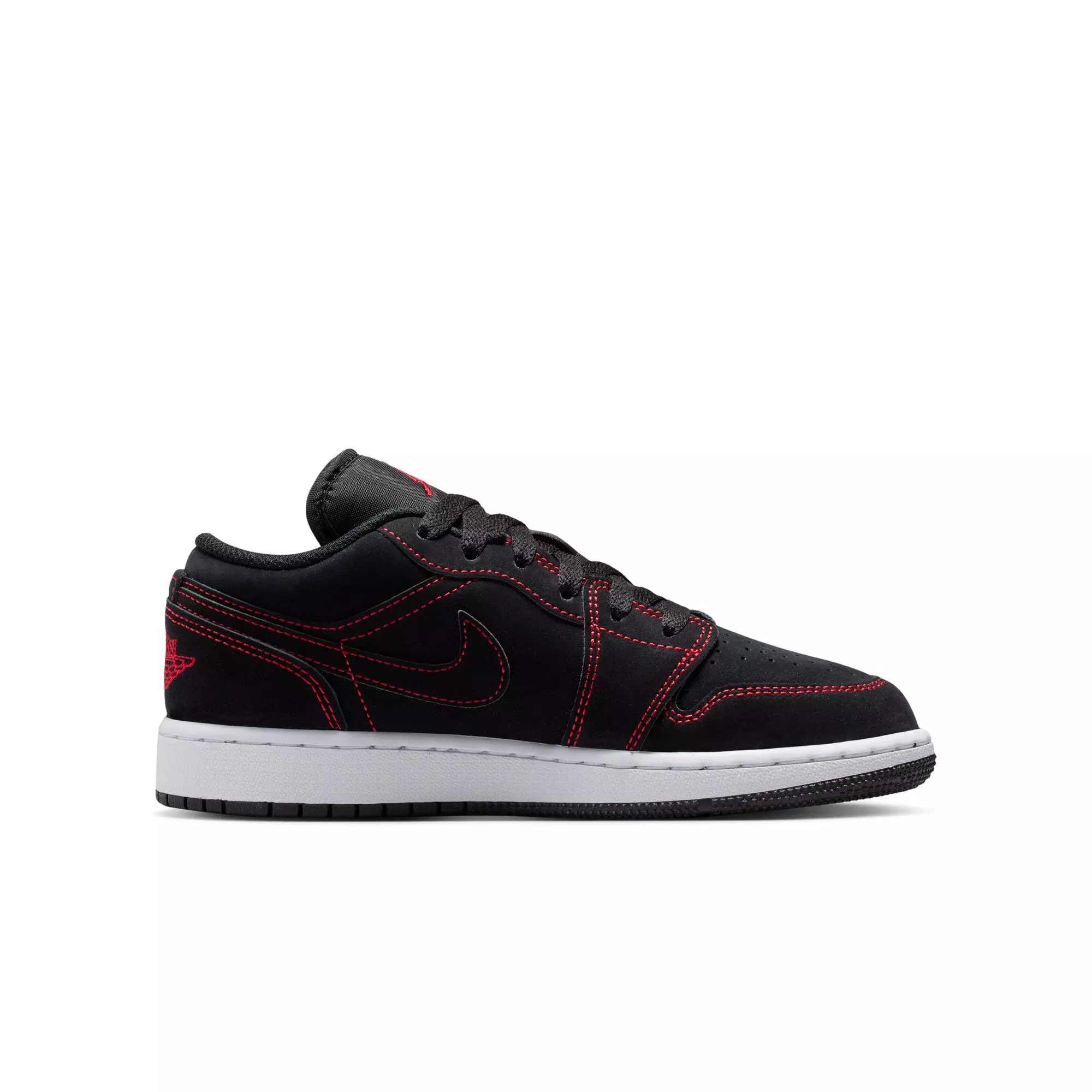 Jordan 1 Low "Black/University Red/White" Grade School Boys' Shoe - BLACK/RED