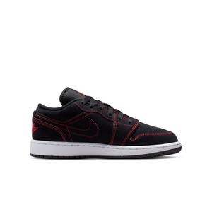 Jordan 1 Low "Black/University Red/White" Grade School Boys' Shoe