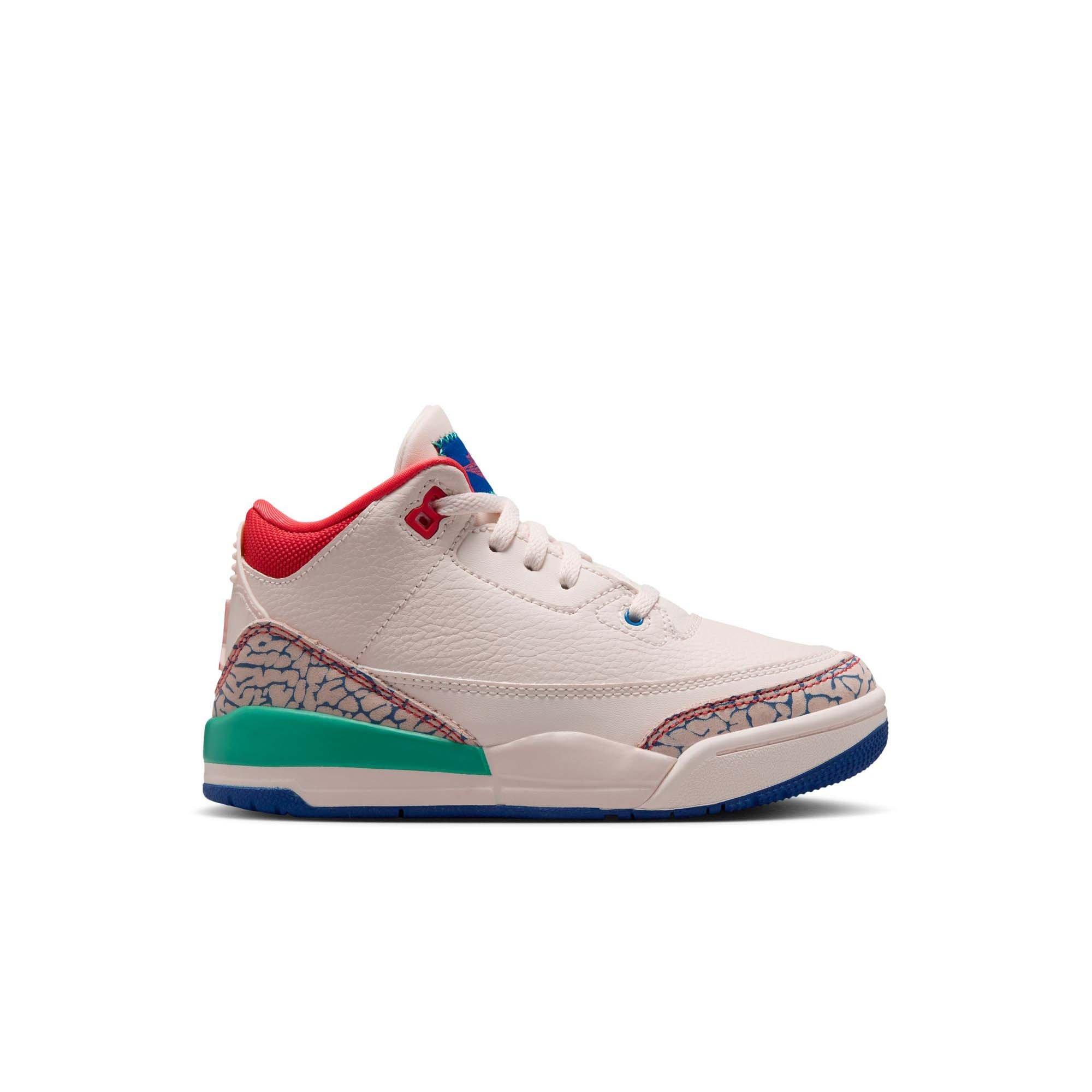 Jordan Retro 3 "Chalk and True Blue" Preschool Kids' Shoe - CHALK/TRACK RED-TRUE BLUE-KINETIC GREEN