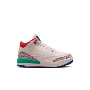 Jordan Retro 3 "Chalk and True Blue" Preschool Kids' Shoe - CHALK/TRACK RED-TRUE BLUE-KINETIC GREEN