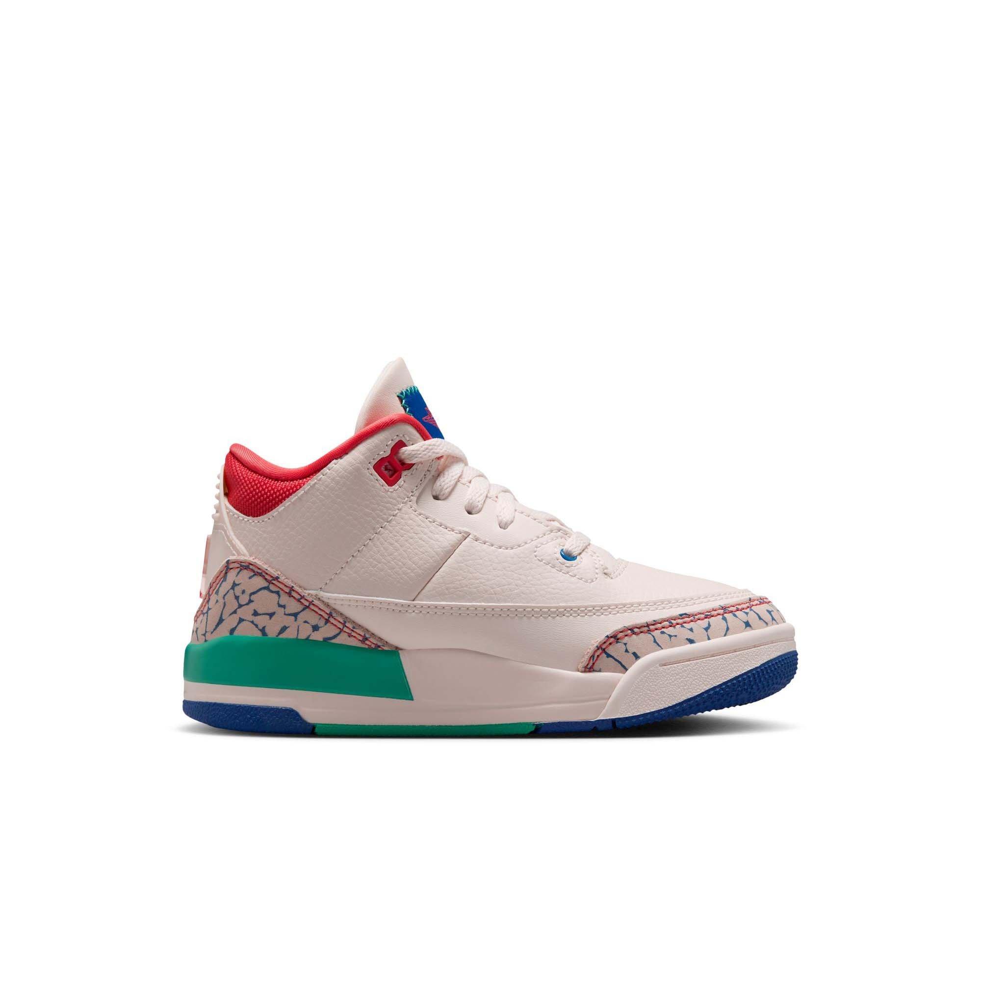 Jordan Retro 3 "Chalk and True Blue" Preschool Kids' Shoe - CHALK/TRACK RED-TRUE BLUE-KINETIC GREEN