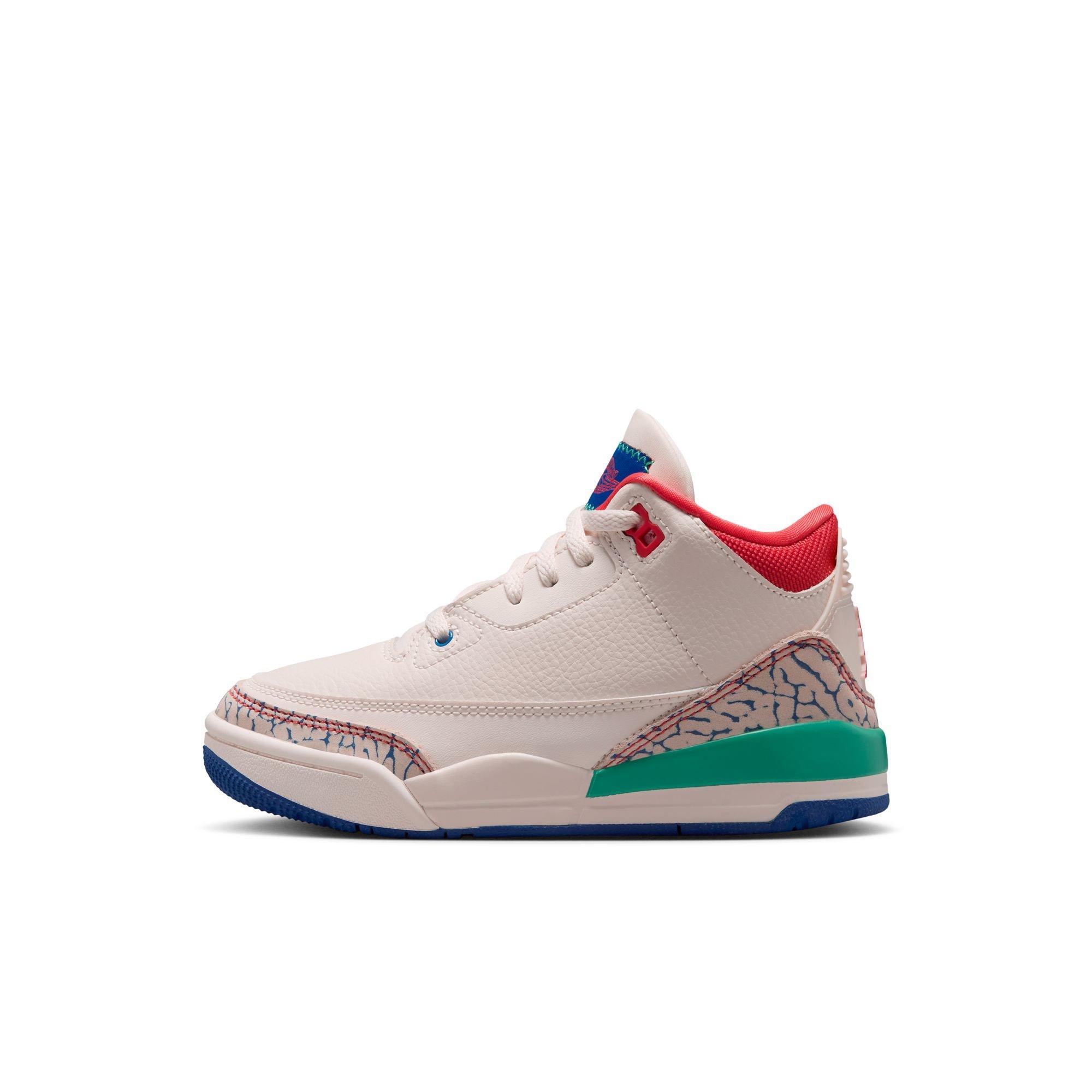 Jordan Retro 3 "Chalk and True Blue" Preschool Kids' Shoe - CHALK/TRACK RED-TRUE BLUE-KINETIC GREEN